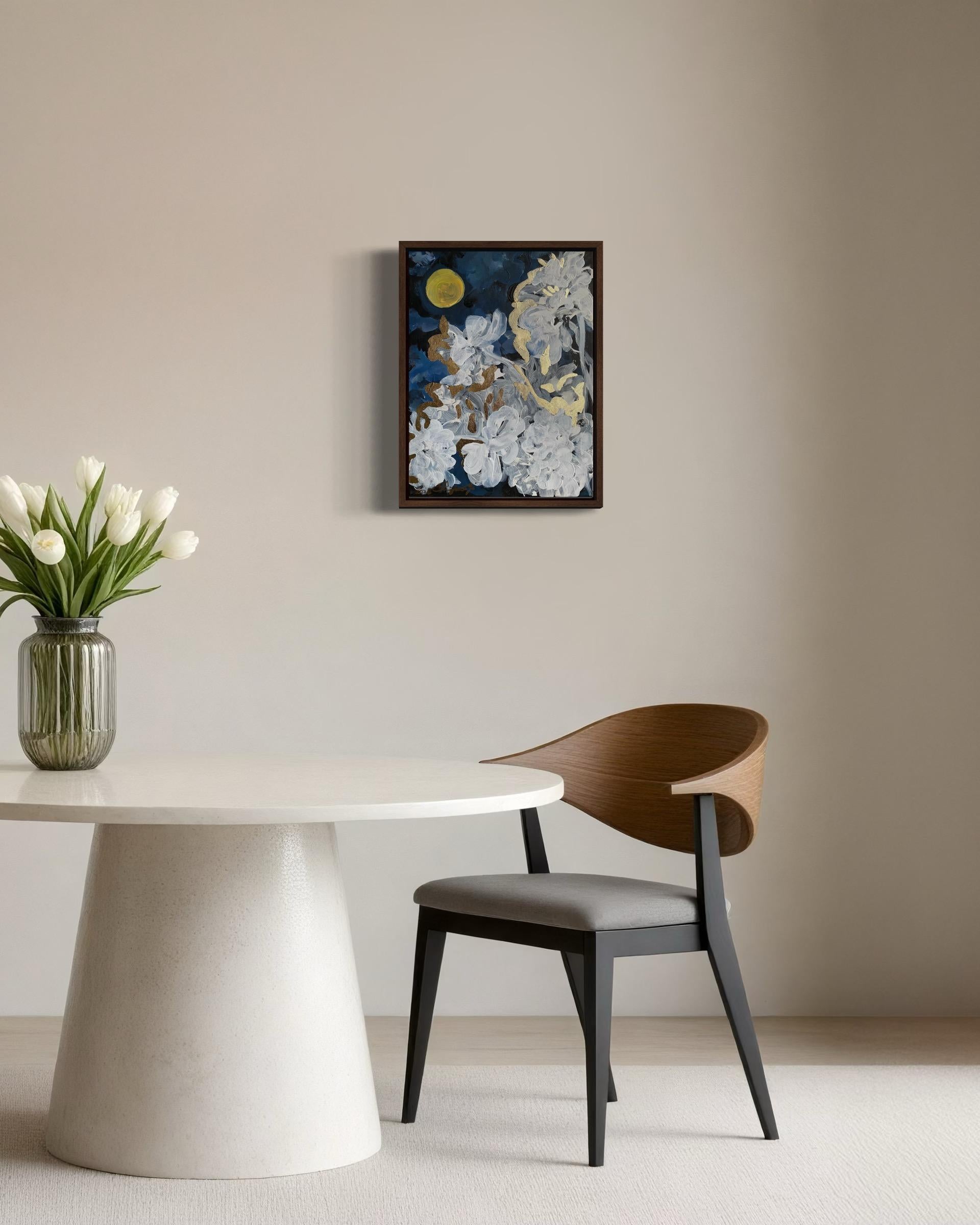 Original-Lumière de lune dans la nuit enneigée-Feuilles d'or-Artiste britannique primé-impressionniste - Painting de Shizico Yi