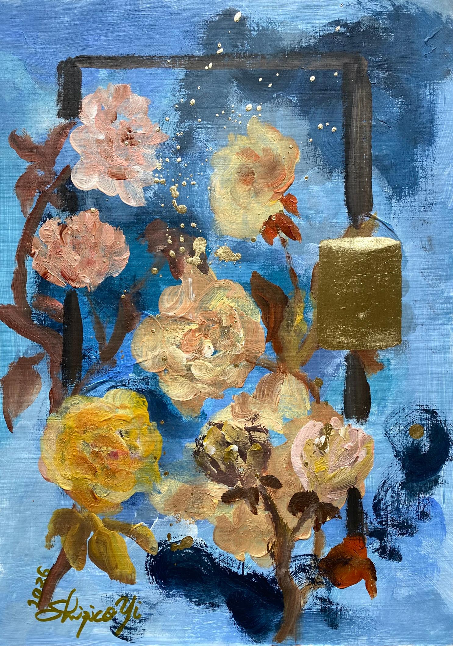 Original-Night Roses-Rosarian Series 2026 -Awarded Artist-Impasto with Gold Leaf