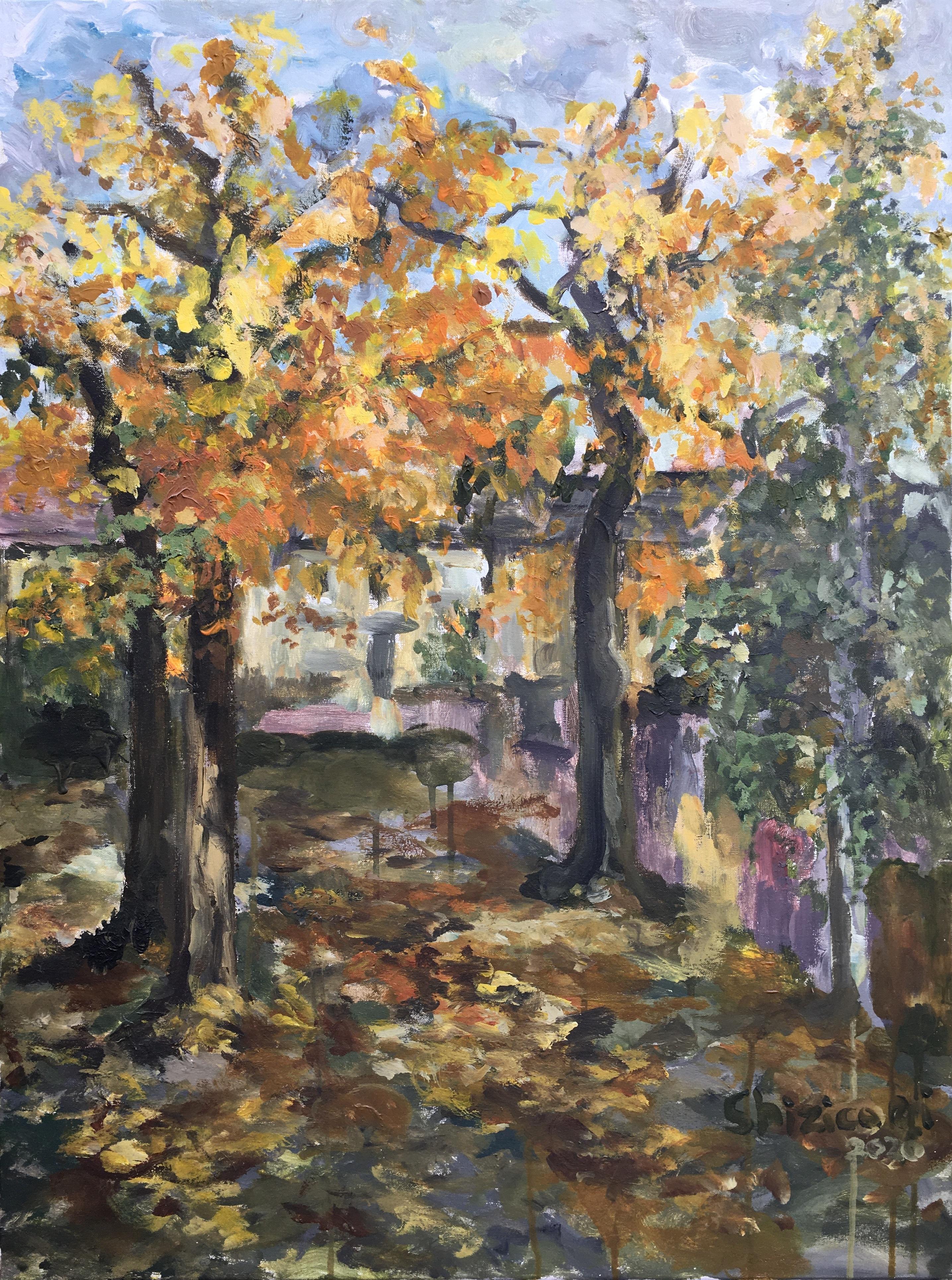 Shizico Yi Figurative Painting - Original oil-Autumn in London IV-expression-landscape-plein air-UK awarded Artis