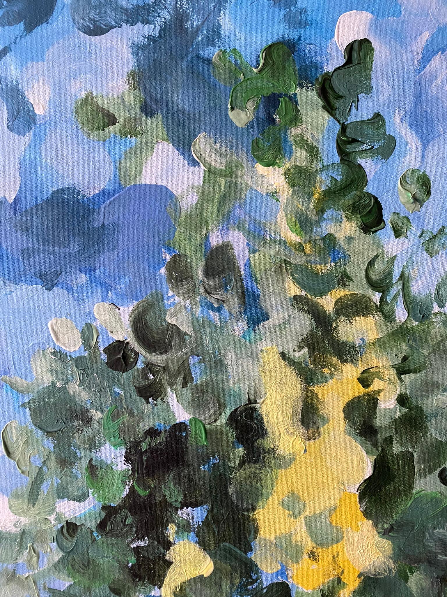 Original Oil-Having amongst LimeTrees-British Awarded Artist-Framed - Bleu Abstract Painting par Shizico Yi