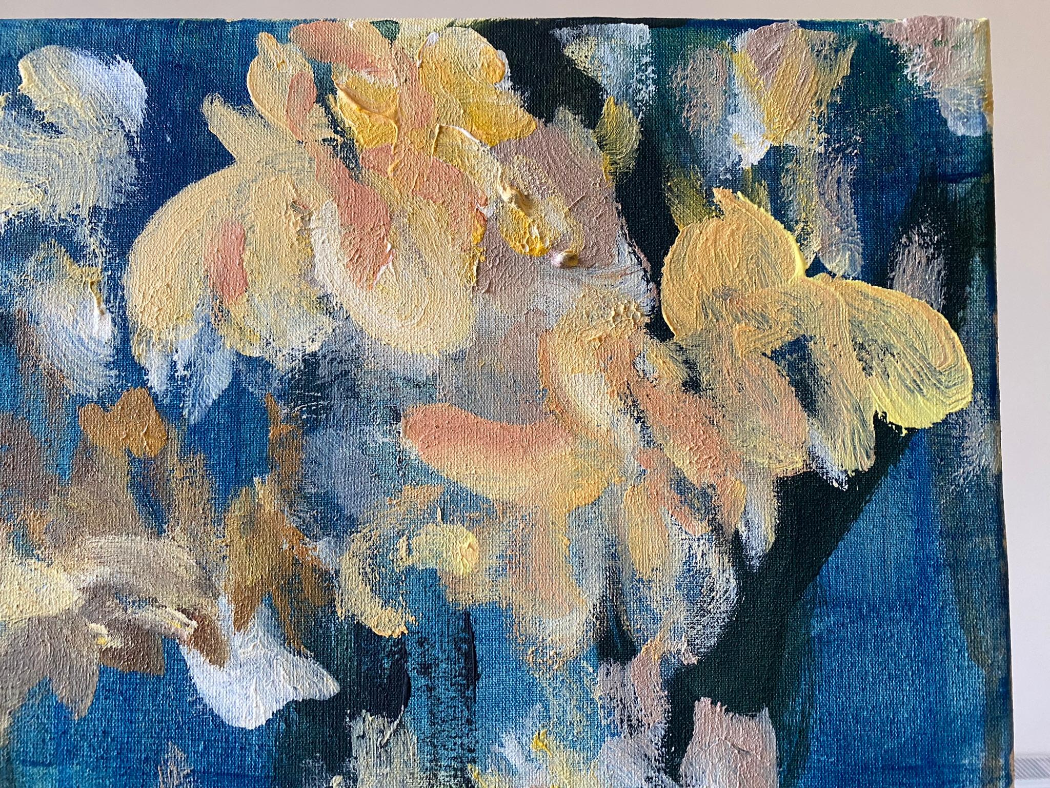 Olio originale con cornice grande-Magnolias-Feat. Tartan scozzese-Artista britannico premiato - Landscape Painting Marrone di Shizico Yi