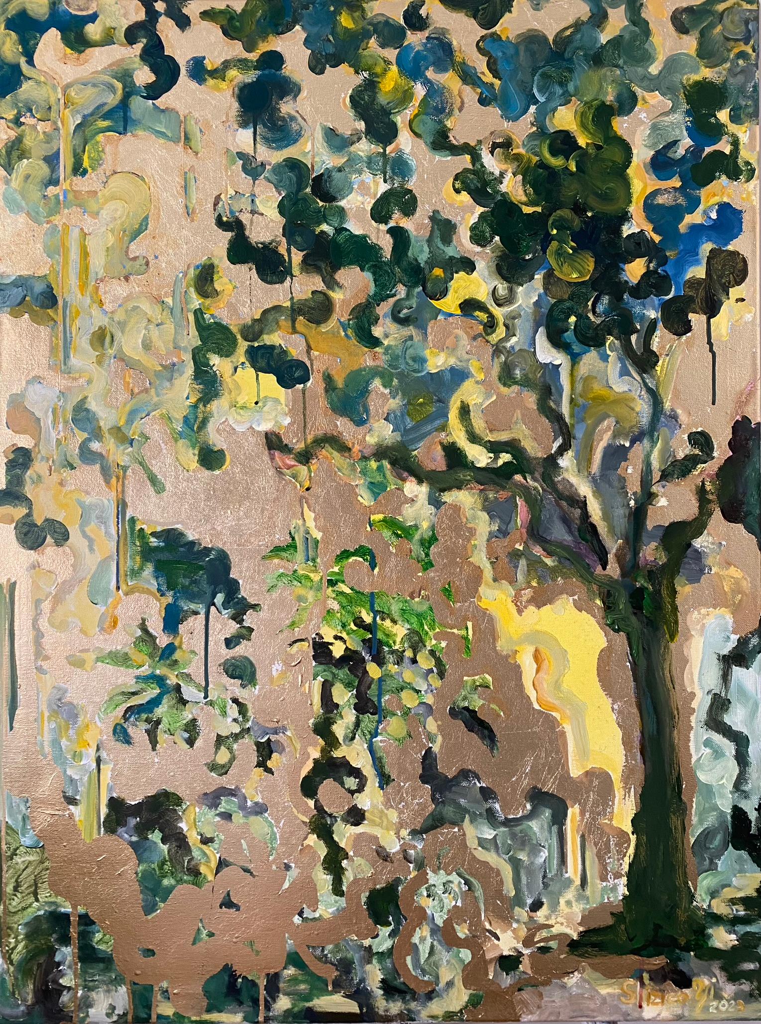 Shizico Yi - Original Oil-Large-Sunlit Series-Landscape Memory, Gold ...