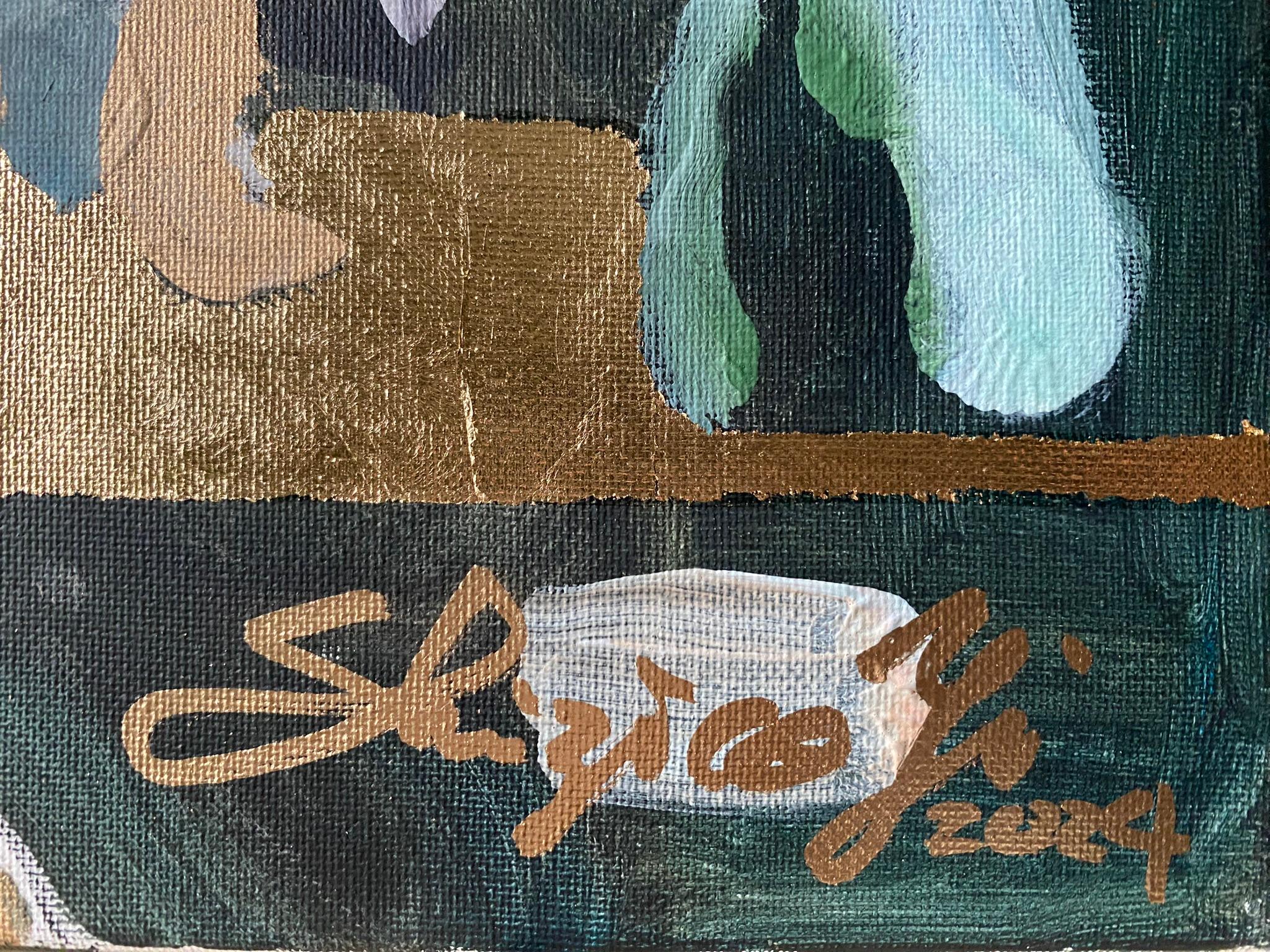 Gelsomino di mezzanotte-Olio originale con foglia d'oro-Artista britannico premiato-Espressione in vendita 10