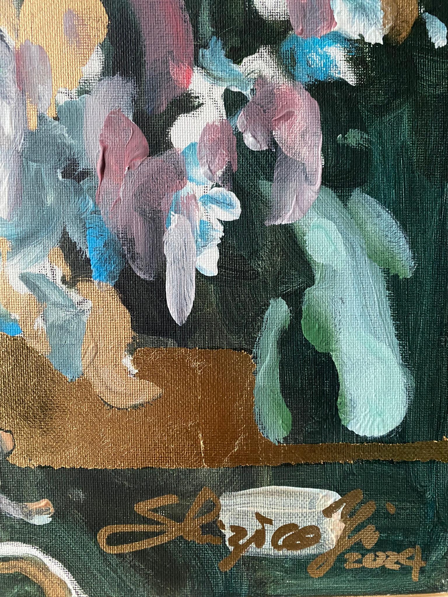 Mitternacht Jasmine-Original-Ölgemälde mit Blattgold-British Awarded Artist-Expression im Angebot 2