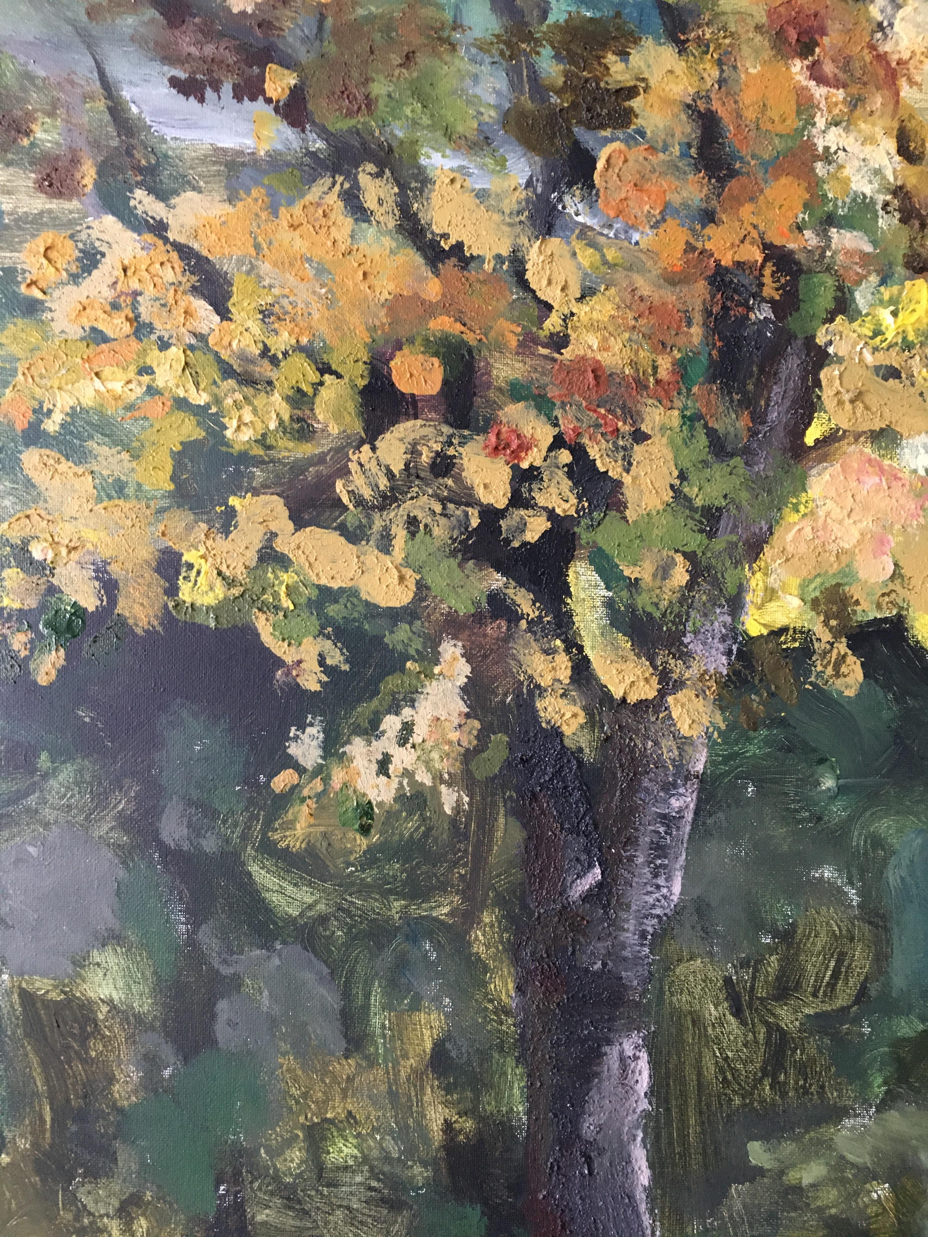 Original Oil -Autumn in London No 1expression-plein, artiste britannique lauréat du prix de l'air - Impressionnisme abstrait Painting par Shizico Yi