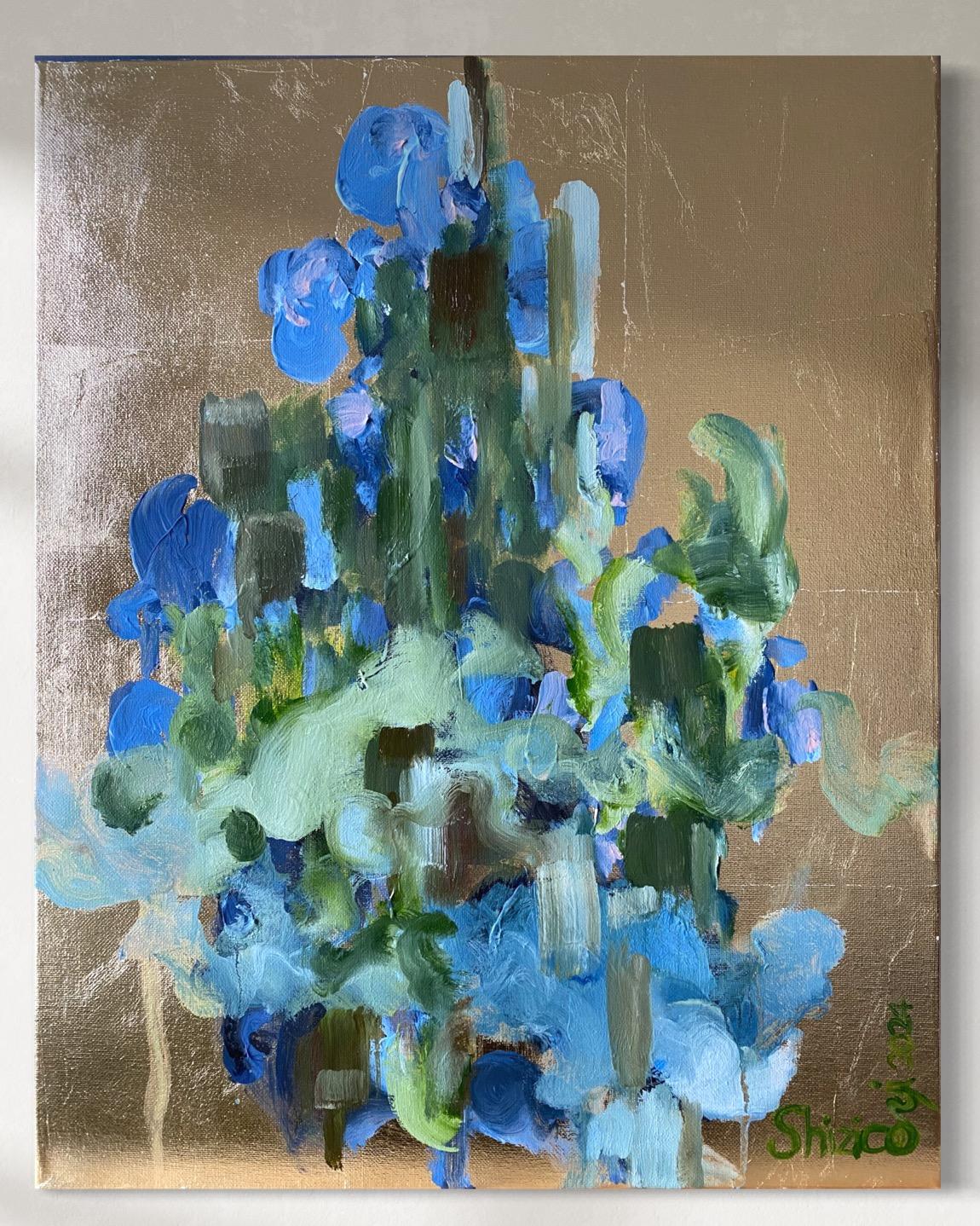 Olio originale - Paesaggio notturno e diurno - Set di ricordi - Artista britannico premiato - Foglia d'oro - Painting Espressionismo astratto di Shizico Yi