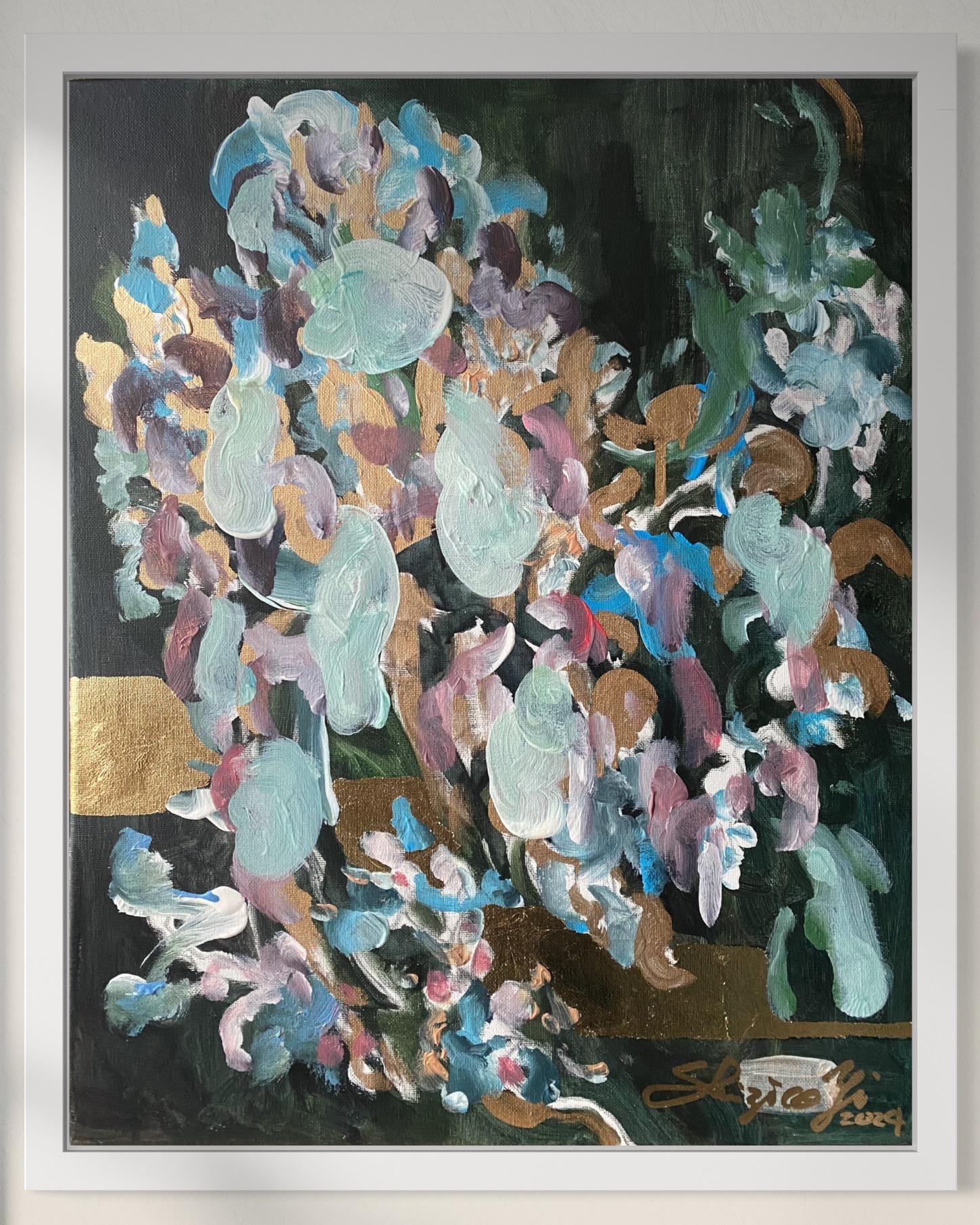 Olio originale - Paesaggio notturno e diurno - Set di ricordi - Artista britannico premiato - Foglia d'oro - Abstract Painting Oro di Shizico Yi