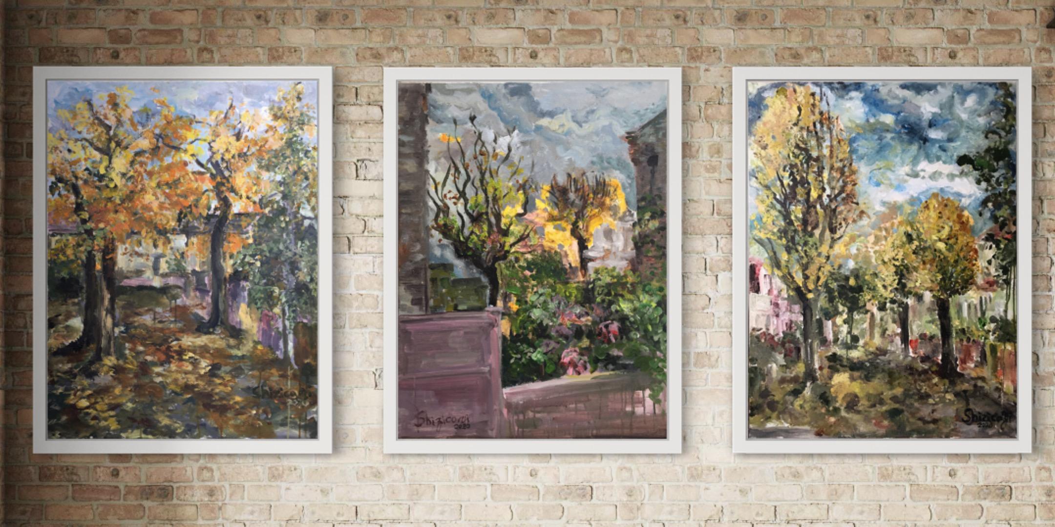 Original Triptych-Autumn in London-plein air-British Awarded Artist -Large Oils