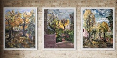 Triptyque original Autumn in London-plein air-British Awarded Artist -Large Oils
