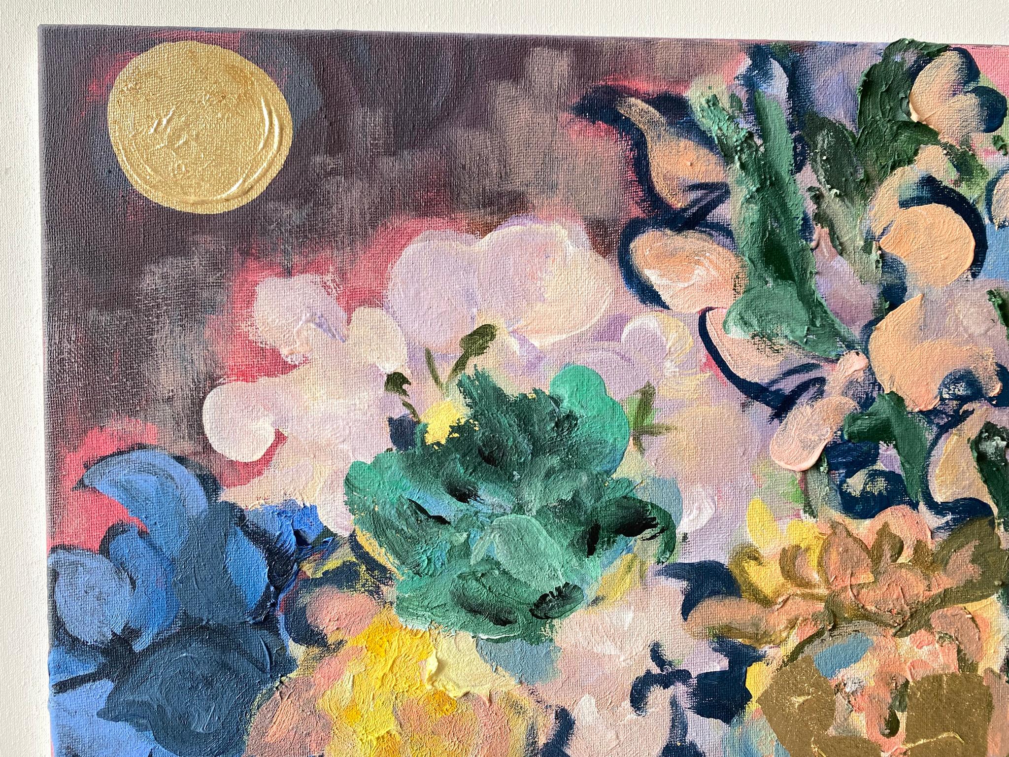 Original-Once in a Sturgeon Moon-British Awarded Artist-plein air-Gold Leaf For Sale 11
