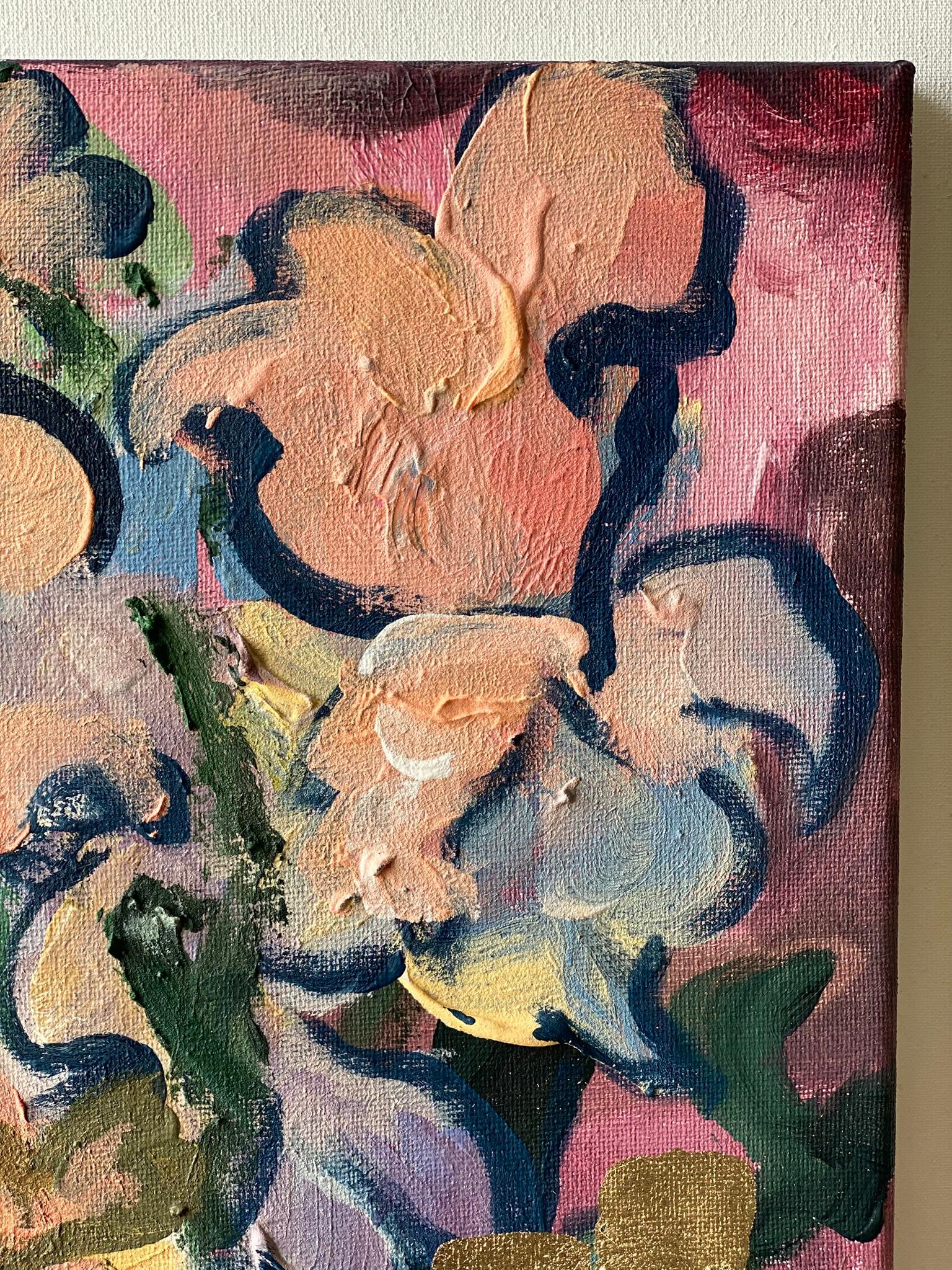 Painted en plein air under the last full moon of summer—the Sturgeon Moon; this painting captures a fleeting moment when Shizico’s garden blooms glow beneath the brilliant lunar glow. 
Shizico Yi expressed the moonlight and the passionate colours of