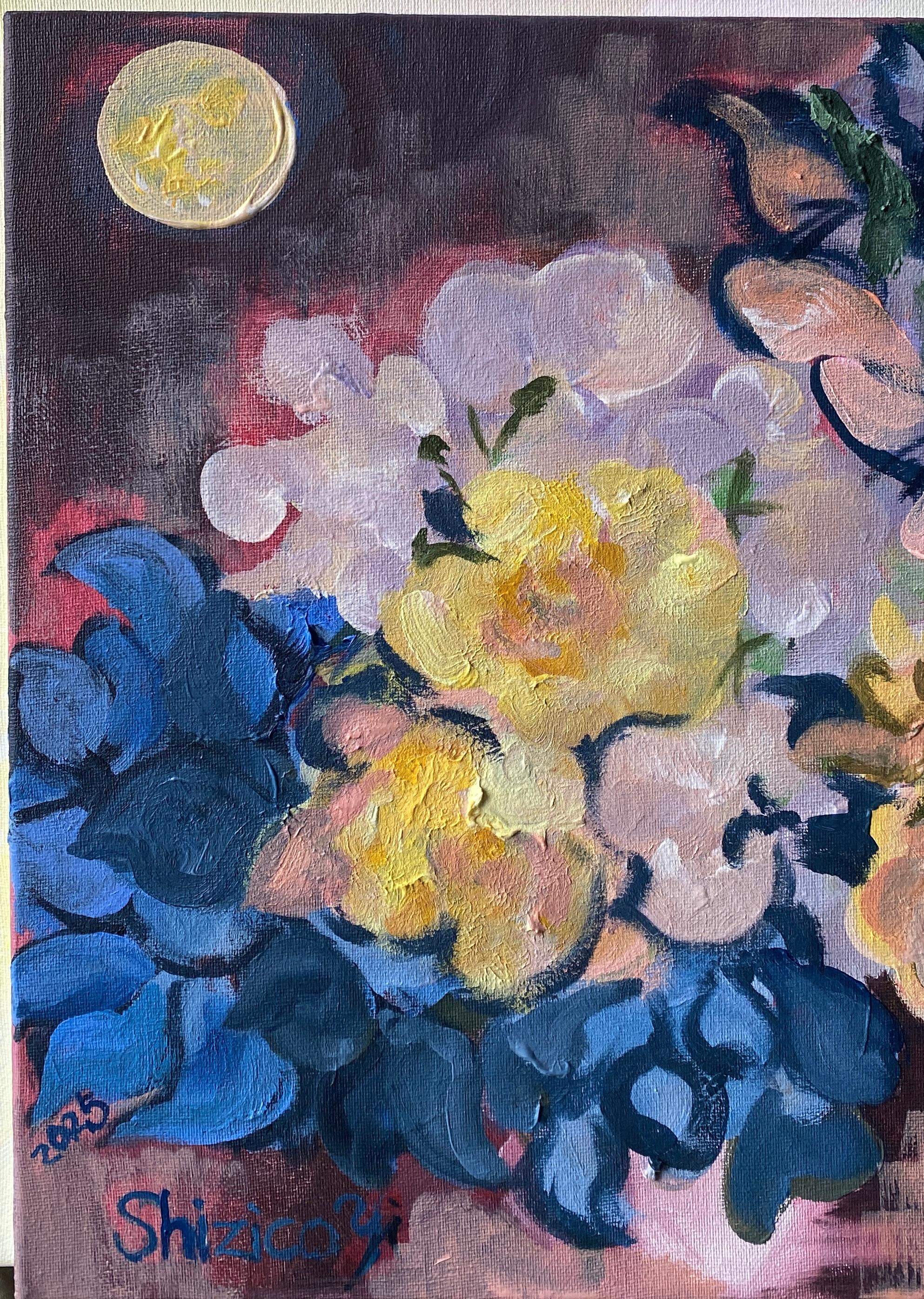 Original-Once in a Sturgeon Moon-British Awarded Artist-plein air-Summer Blooms - Painting by Shizico Yi