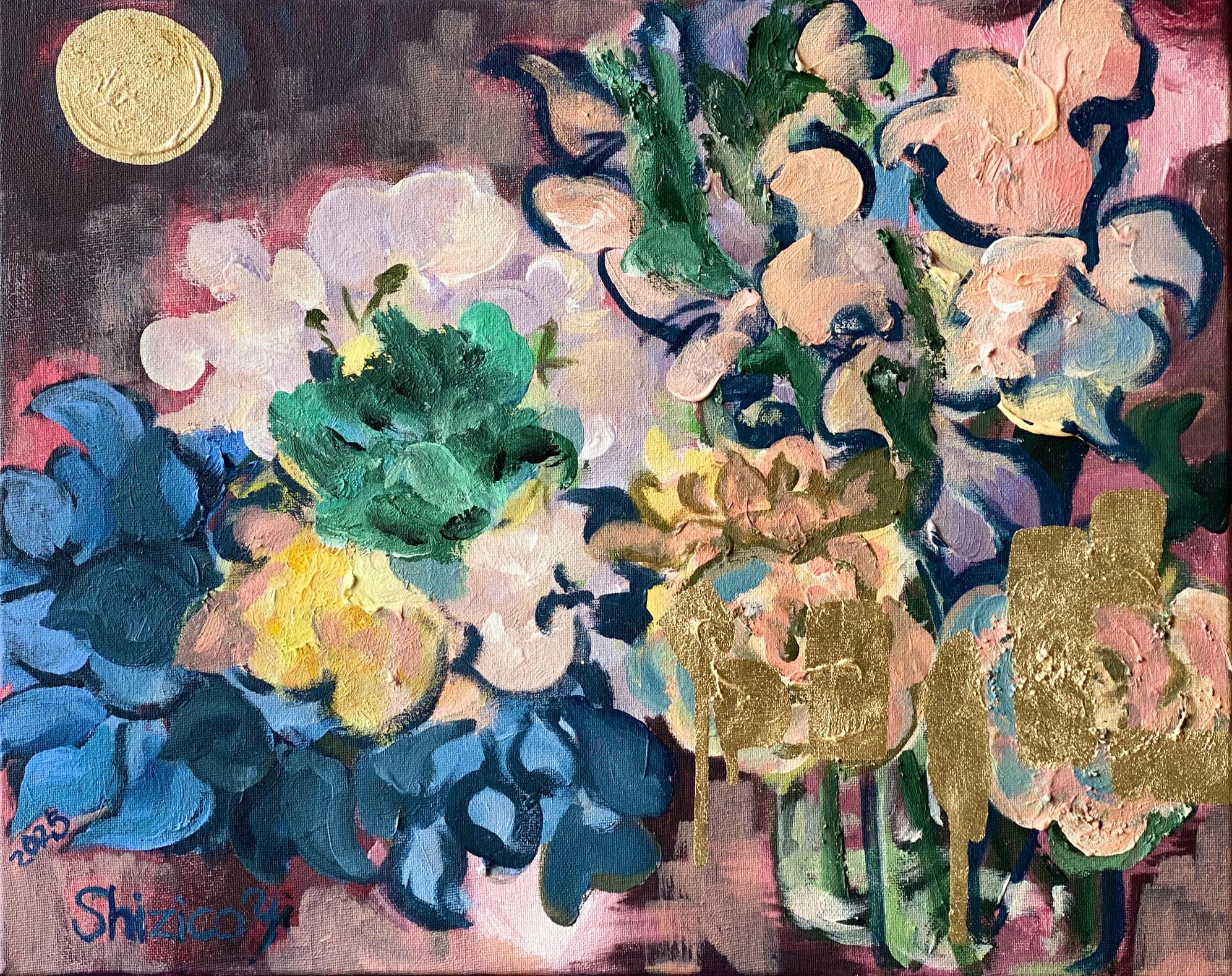 Shizico Yi Landscape Painting - Original-Once in a Sturgeon Moon-British Awarded Artist-plein air-Gold Leaf