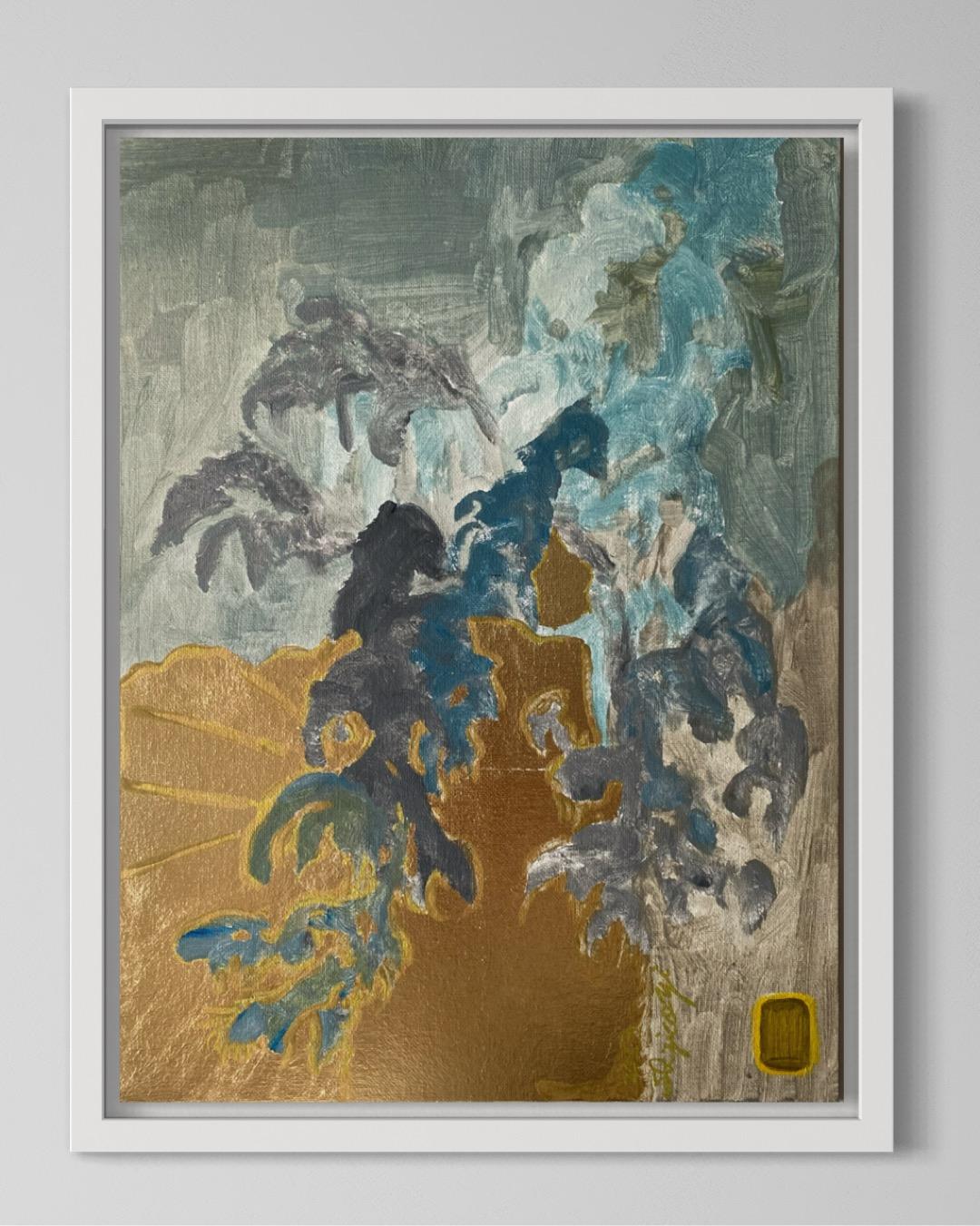 Originale-Primario Blu-Illuminato -Astrazione-Espressione-Foglia d'oro-Artista premiato dal Regno Unito - Painting Espressionismo astratto di Shizico Yi