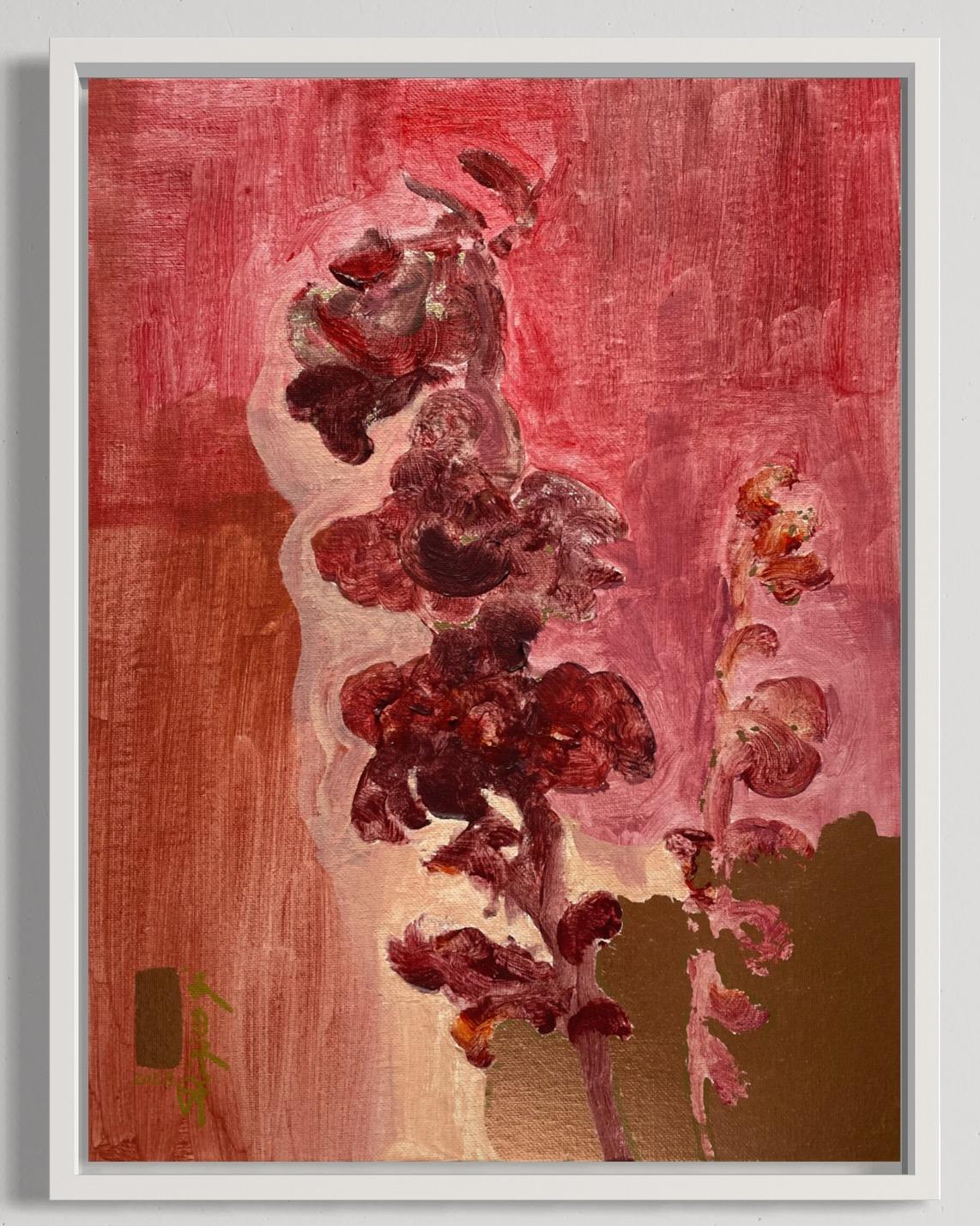 Original-Primary Red-Sunlit-British Awarded Artist-Gold Leaf oil on canvas - Abstract Impressionist Painting by Shizico Yi