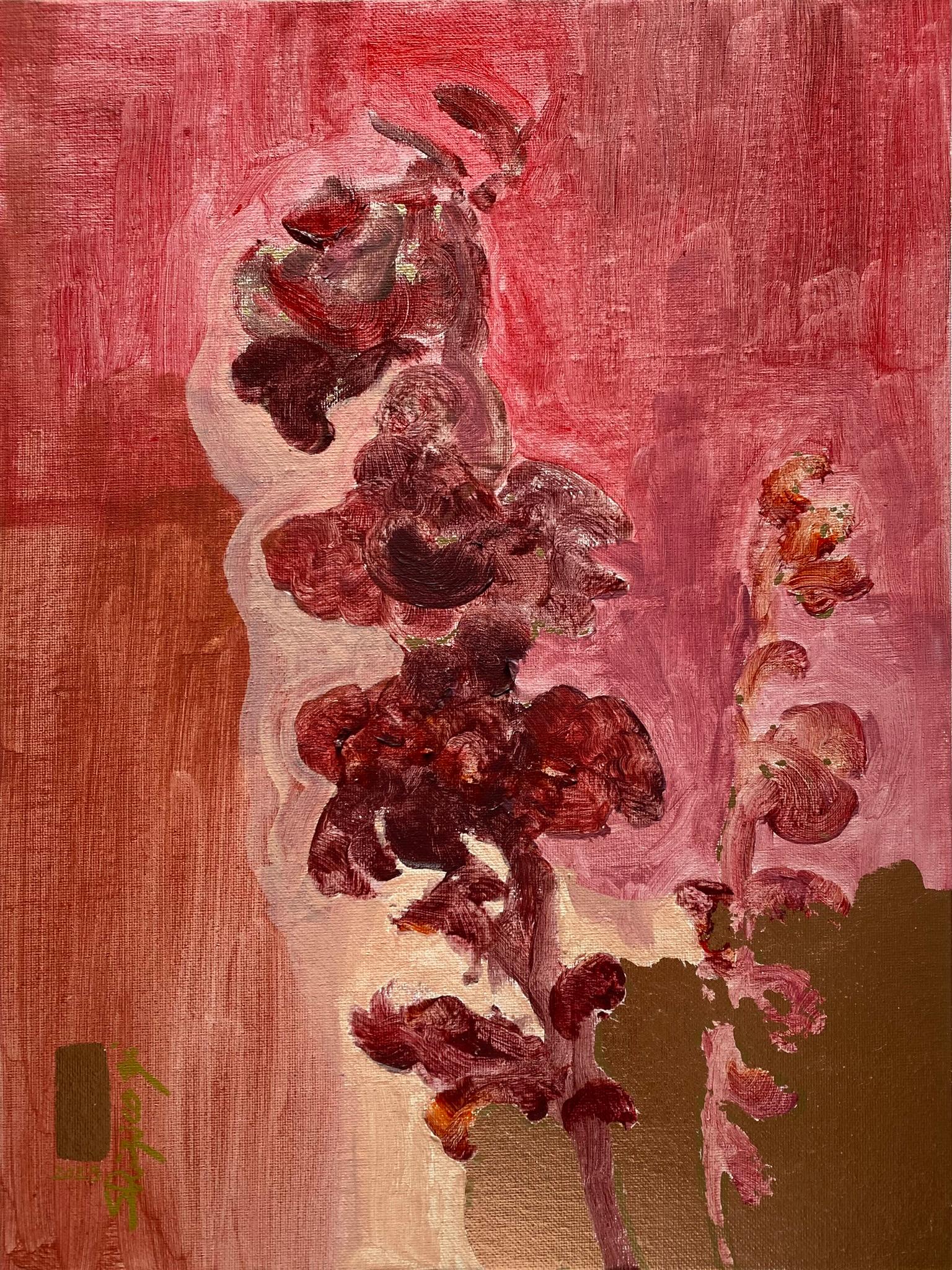 Shizico Yi Landscape Painting - Original-Primary Red-Sunlit-British Awarded Artist-Gold Leaf oil on canvas