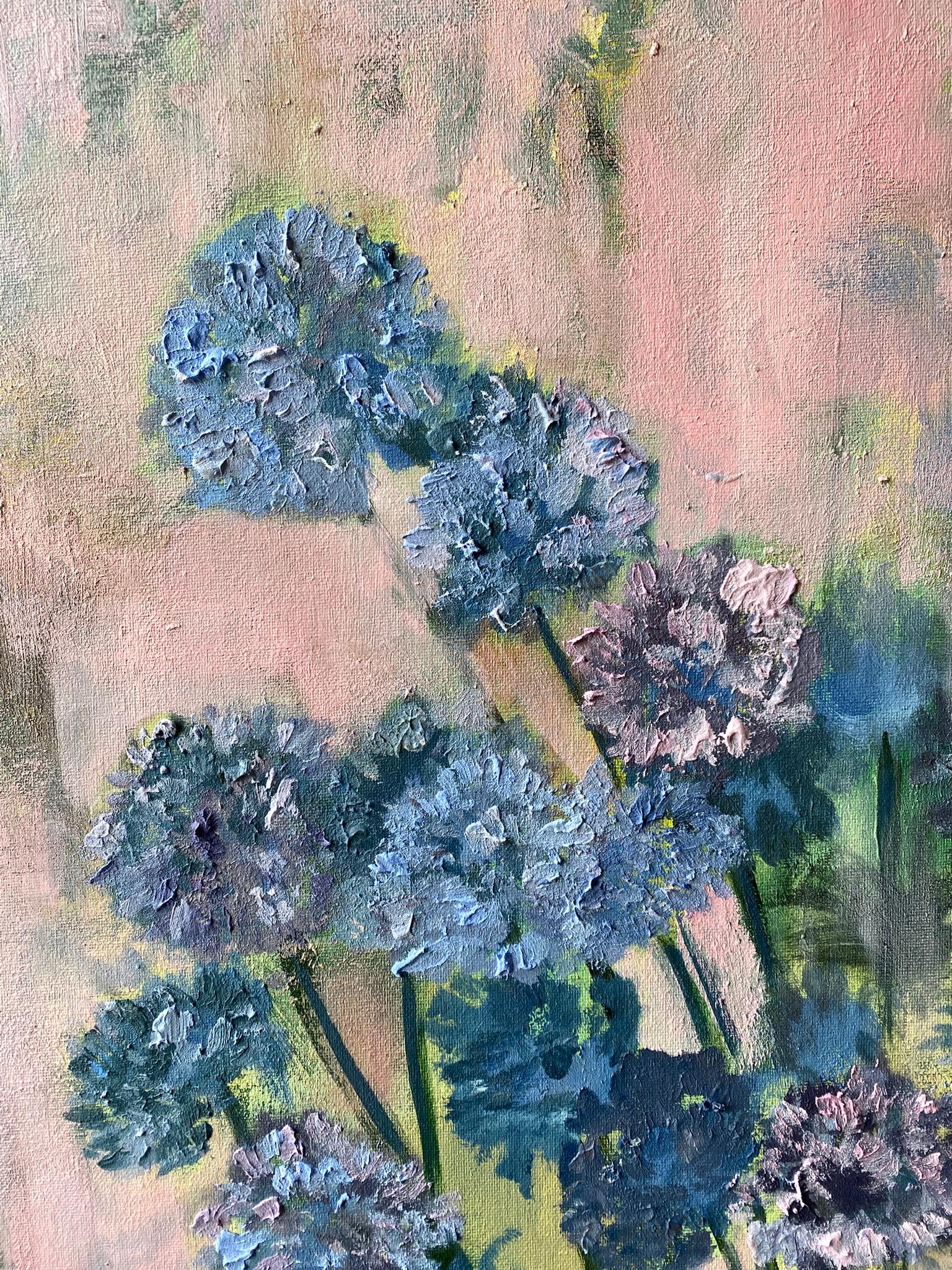 Original-Purple Misty Alliums-British Awarded Artist-impasto-oil-plein air – Painting von Shizico Yi