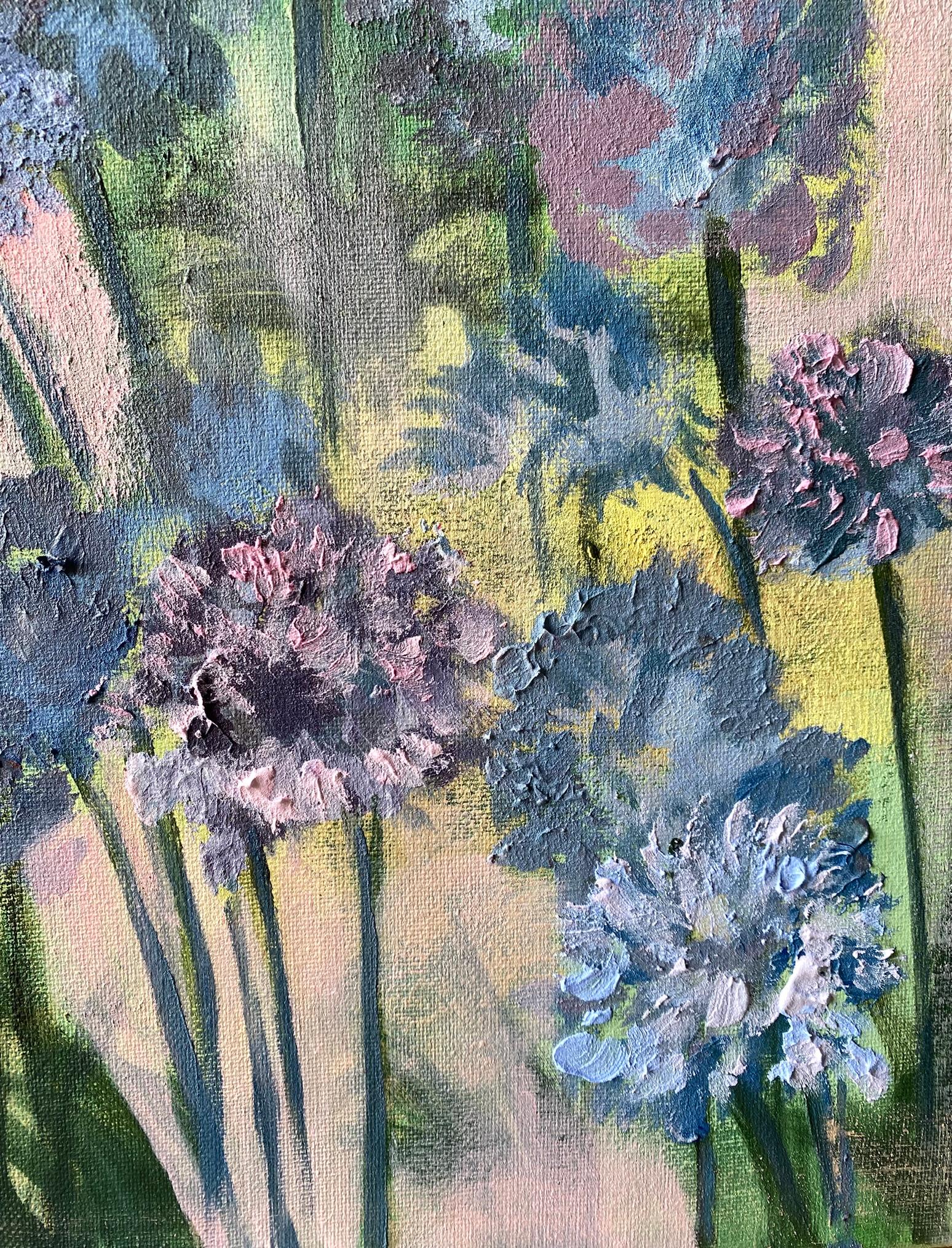 Original-Purple Misty Alliums-British Awarded Artist-impasto-oil-plein air (Abstrakter Impressionismus), Painting, von Shizico Yi