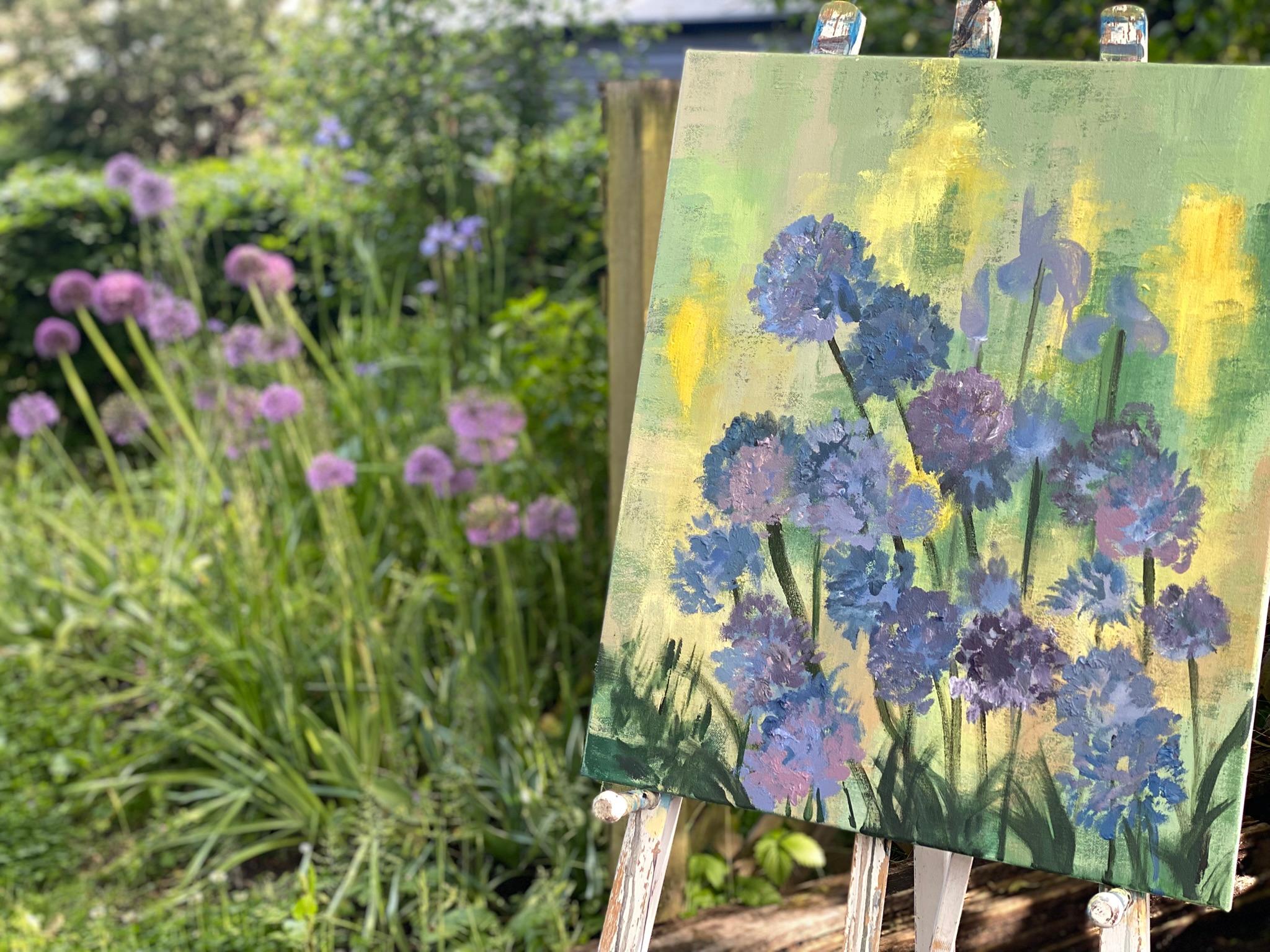 Original-Purple Misty Alliums-British Awarded Artist-impasto-oil-plein air (Braun), Abstract Painting, von Shizico Yi