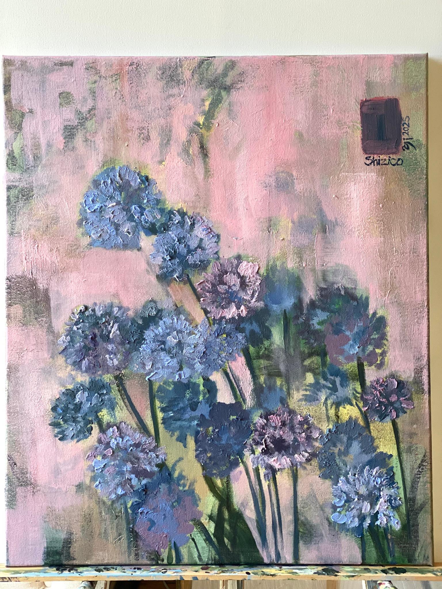 Original-Purple Misty Alliums-British Awarded Artist-impasto-oil-plein air For Sale 1