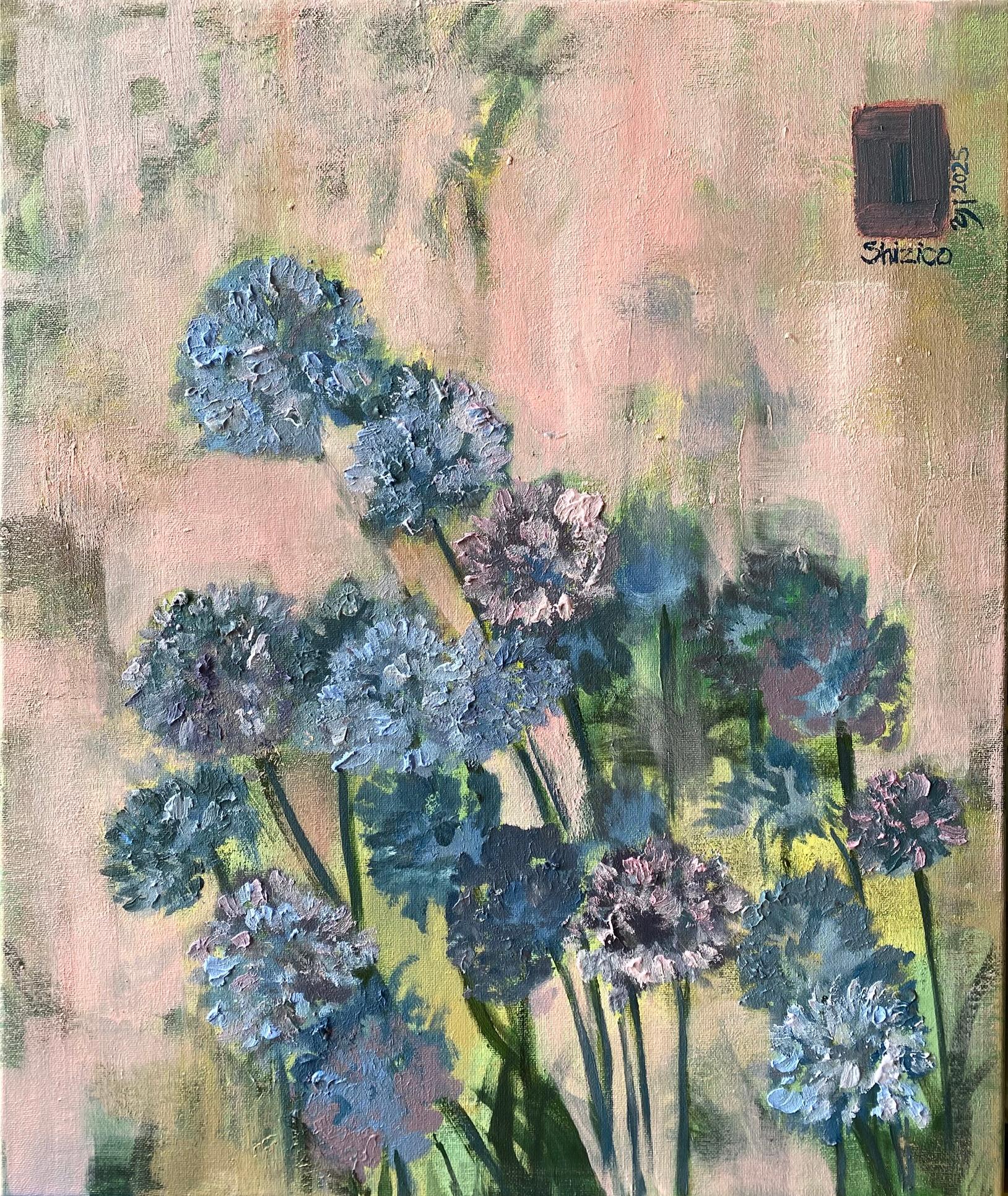 Original-Purple Misty Alliums-British Awarded Artist-impasto-oil-plein air