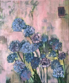 Original-Purple Misty Alliums-British Awarded Artist-impasto-oil-plein air