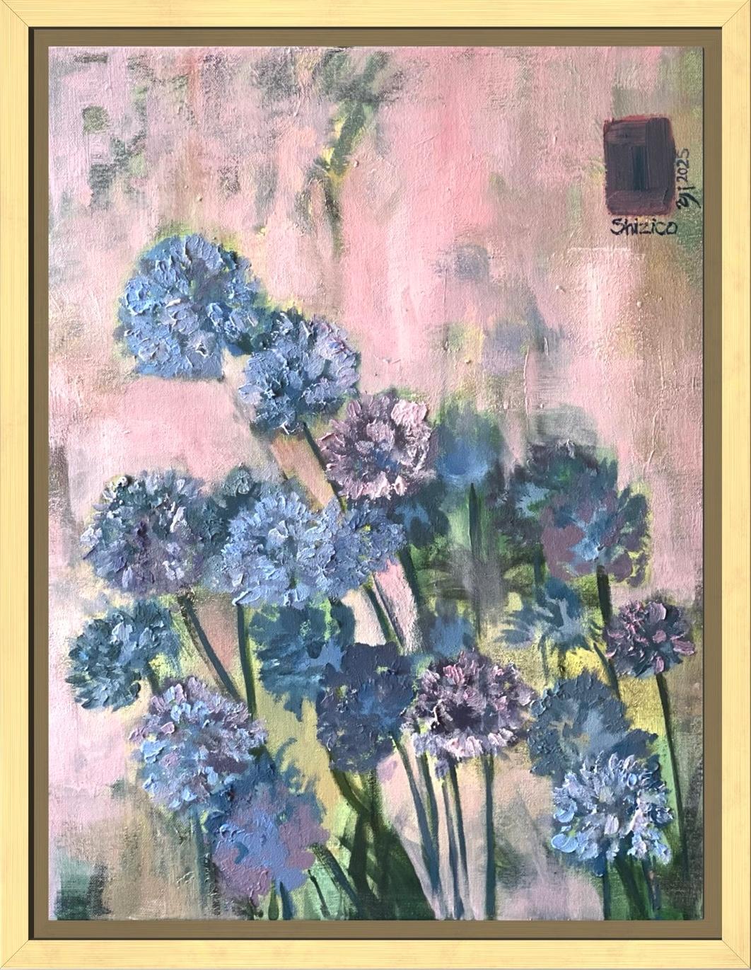 Original-Purple Misty Alliums-British Awarded Artist-impasto-oil-plein air