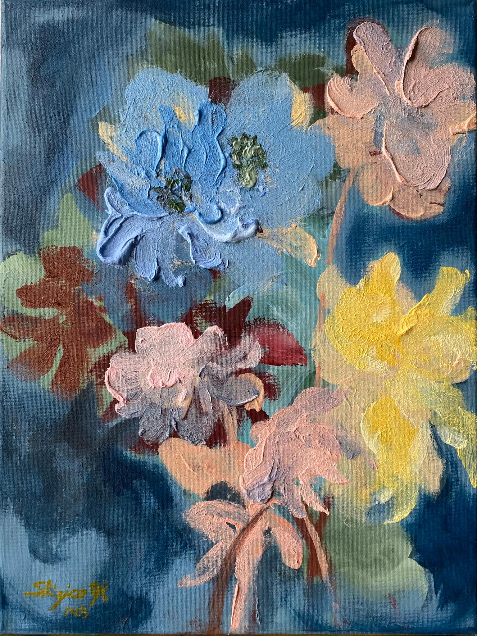 Quartetto originale di Jardin d'Hiver--Impasto-British Awarded Artist-Impression - Abstract Painting Grigio di Shizico Yi