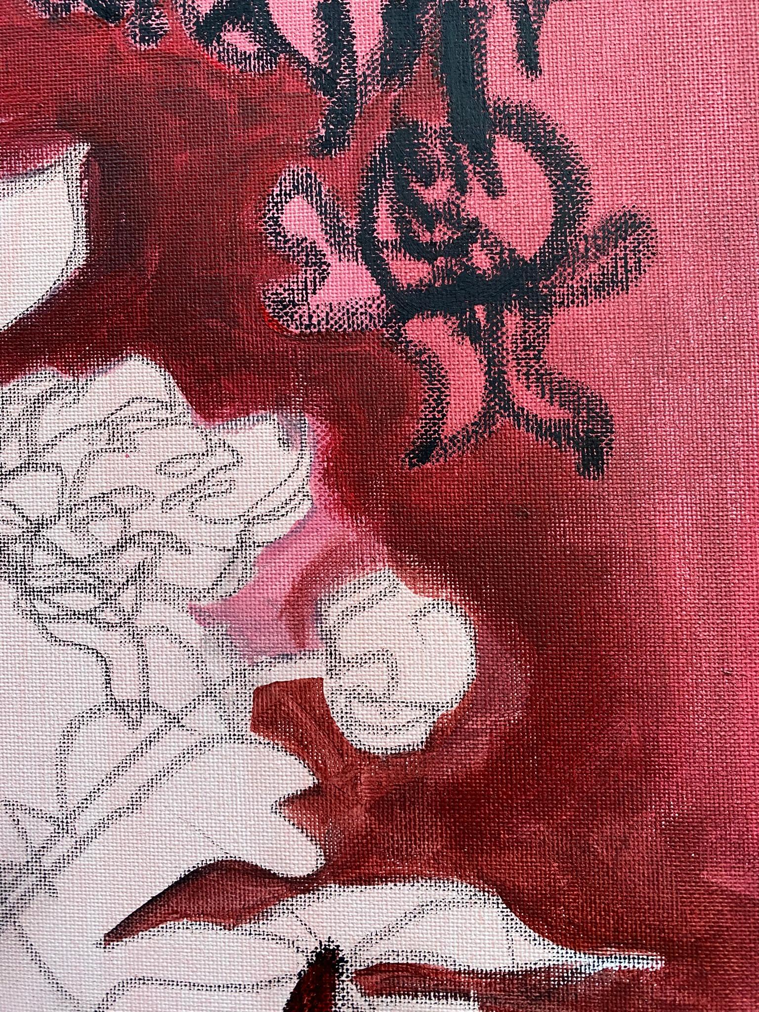 Original-Red Dahlias+Butterfly-Expression-Abstract-Gold leaf-UK Awarded Artist 13