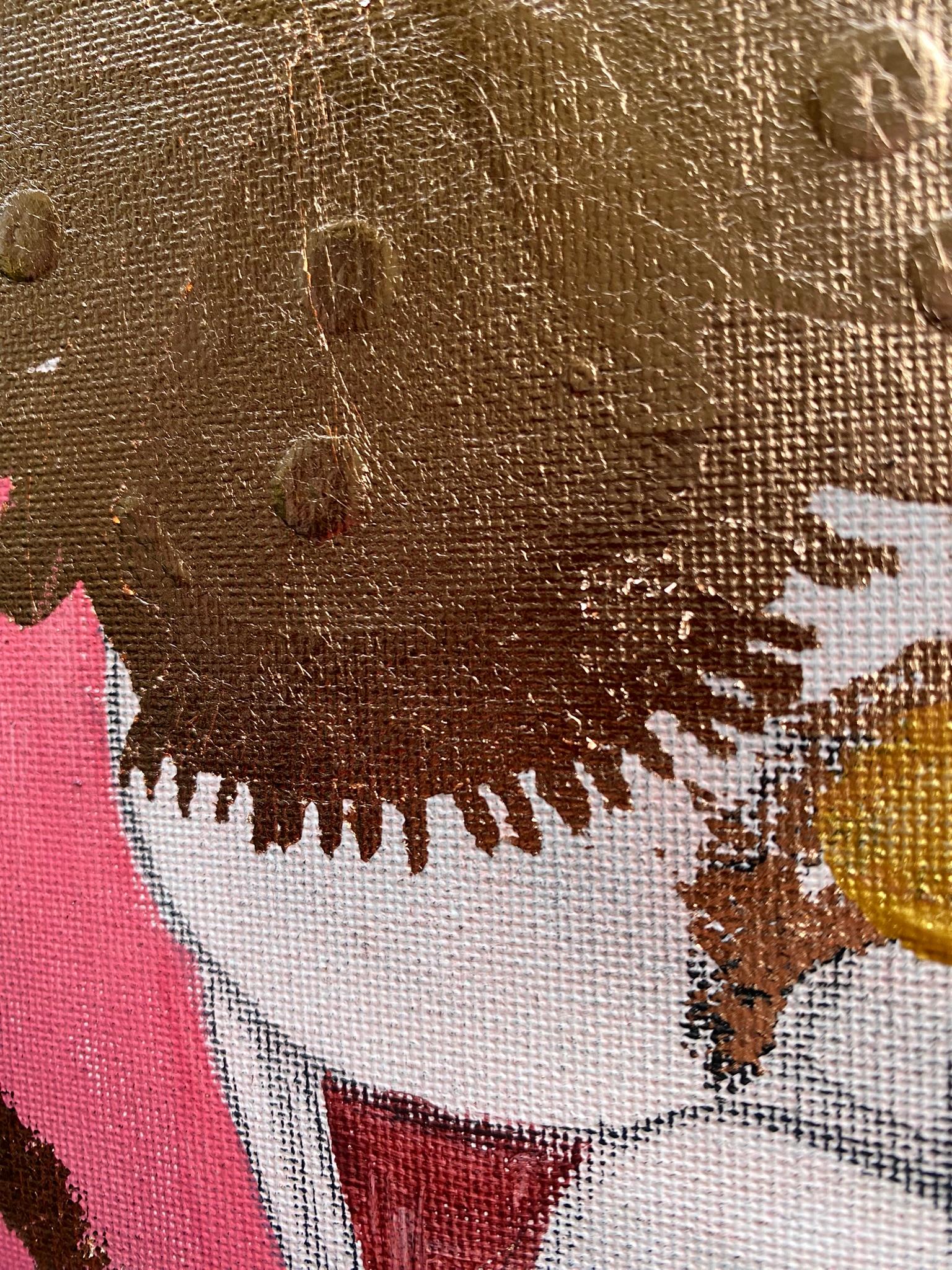 Original-Red Dahlias+Butterfly-Expression-Abstract-Gold leaf-UK Awarded Artist 7