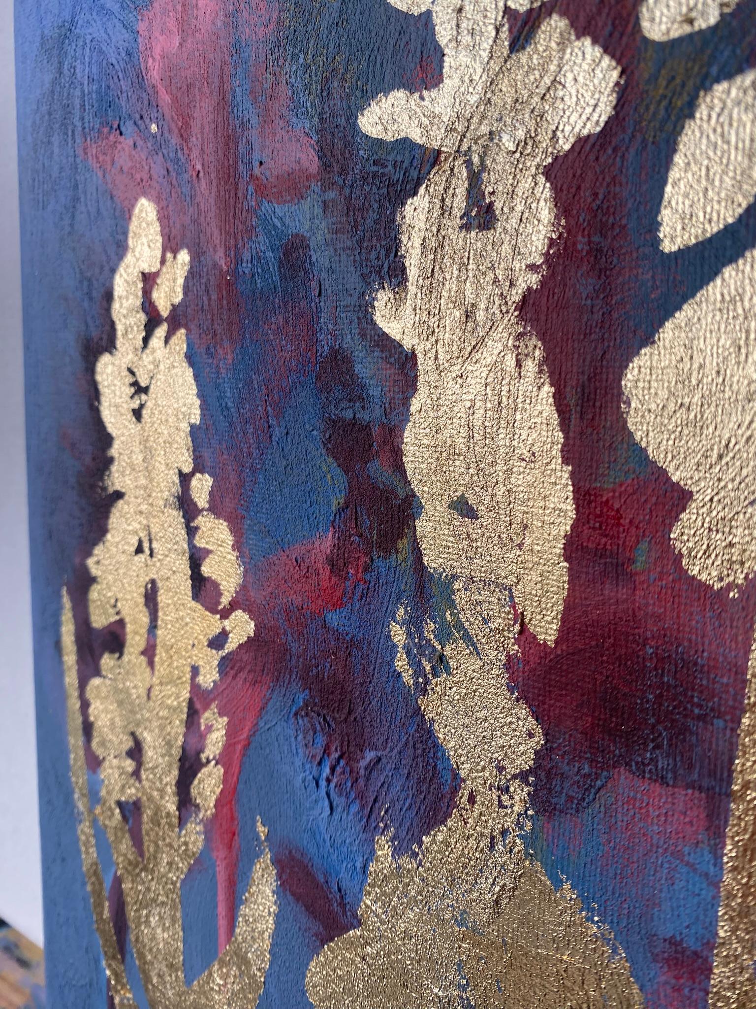 Set originale-Foxgloves-Artista britannico premiato-Giallo, viola-Impasto-foglia d'oro in vendita 9