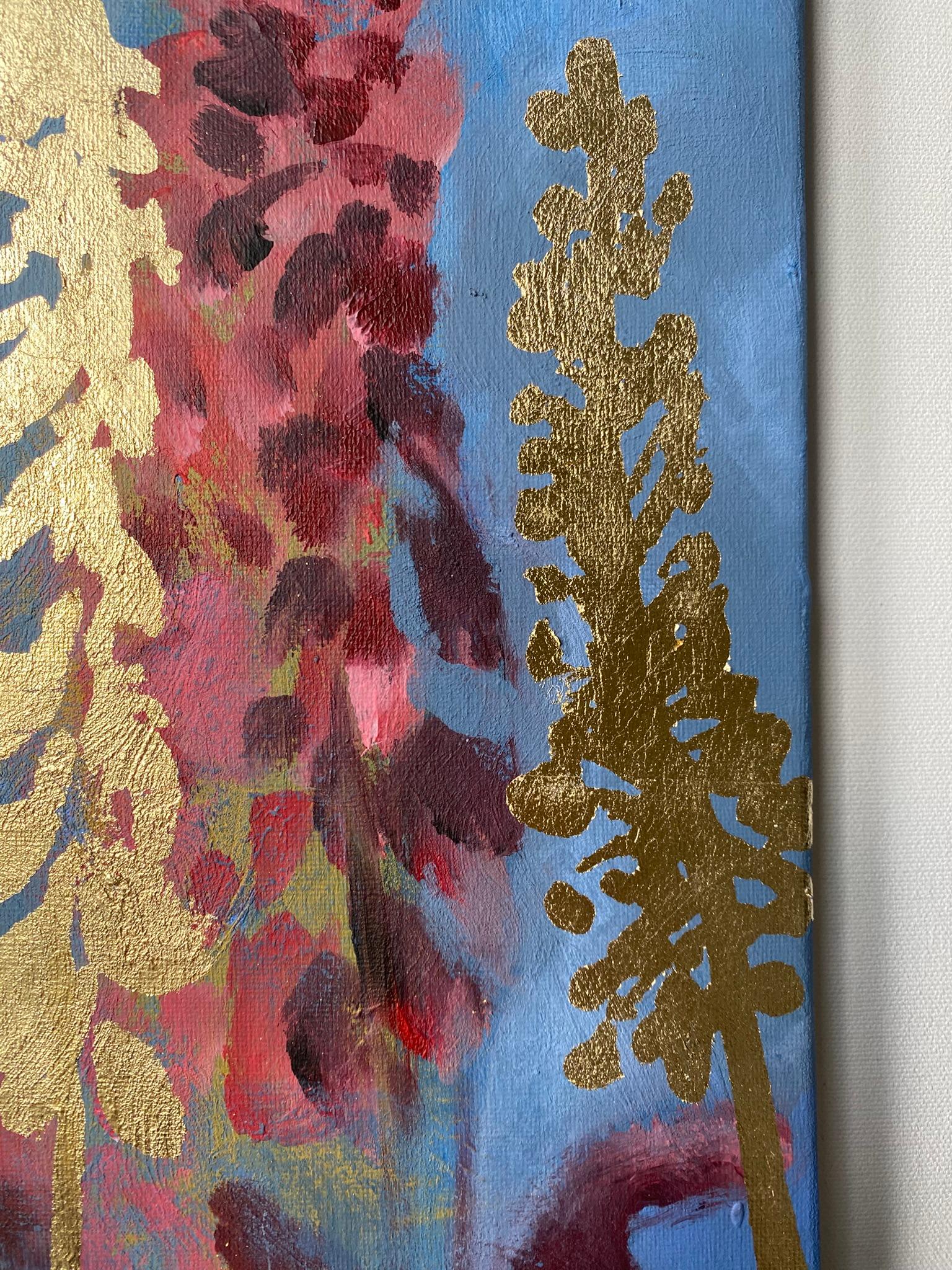 Set originale-Foxgloves-Artista britannico premiato-Giallo, viola-Impasto-foglia d'oro in vendita 1