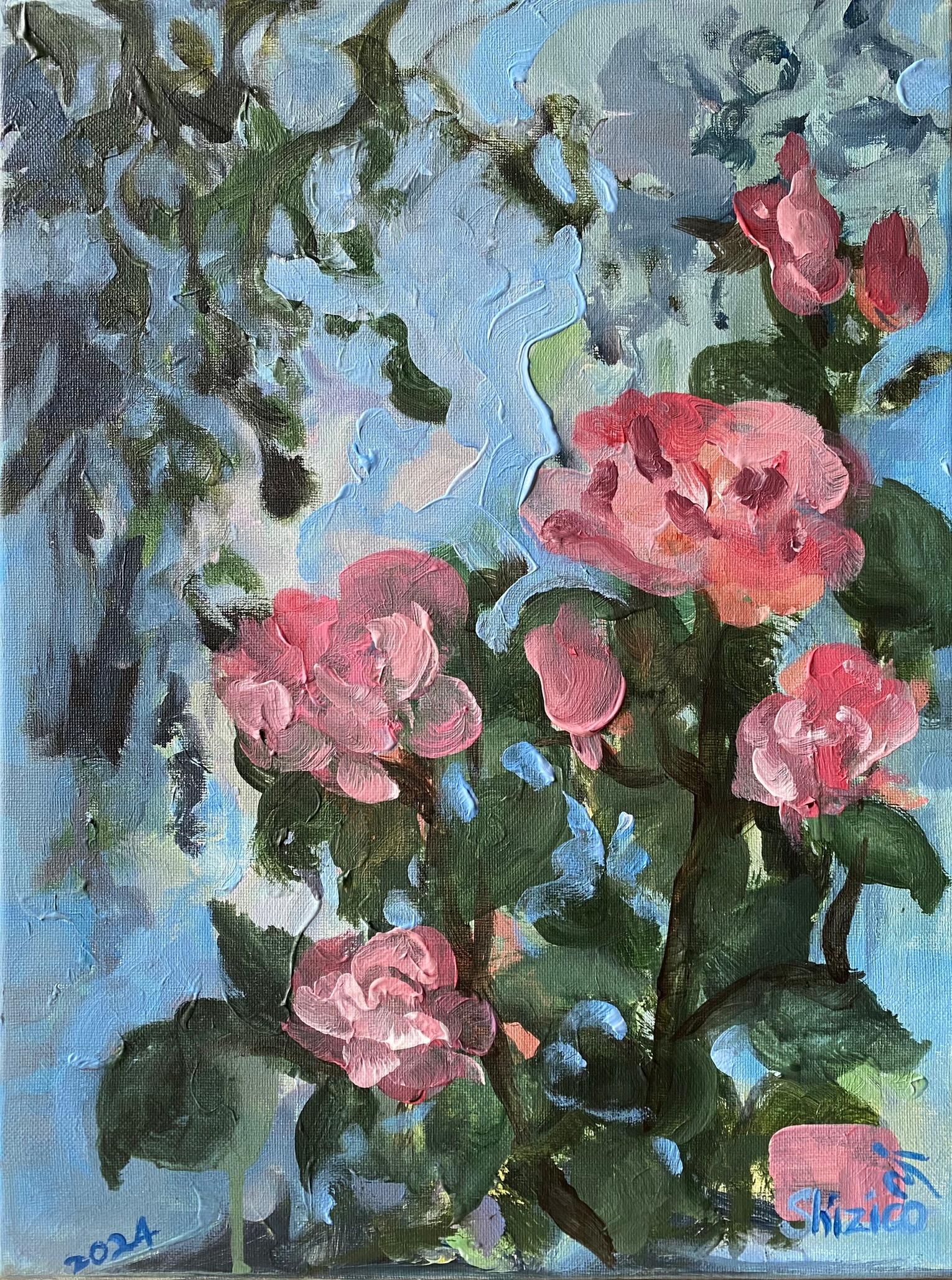 Diptyque original La Vie en Rose-British School-British Award Artist-Summer Bloom - Painting de Shizico Yi