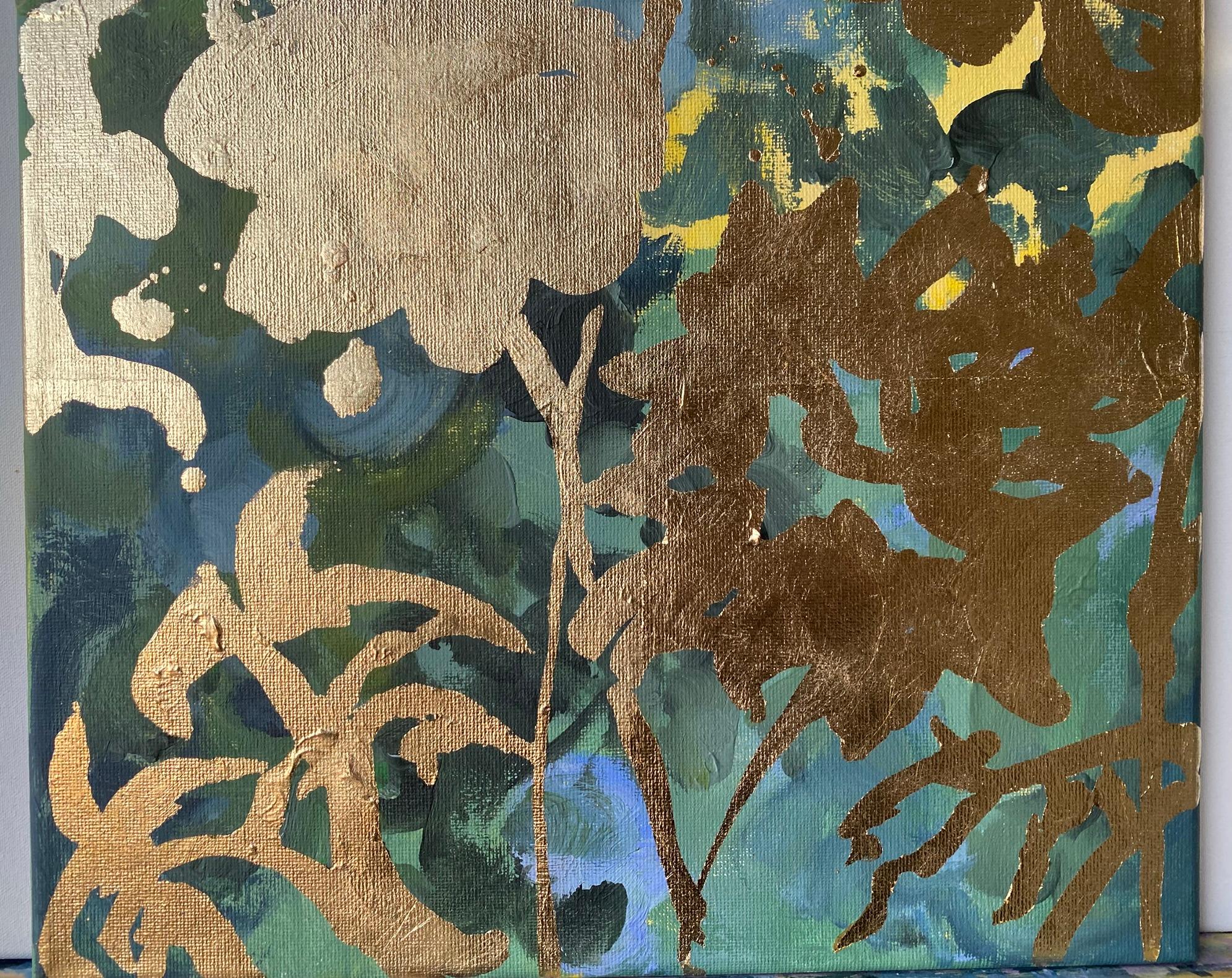 Set originale di 6 Ricordi di paesaggio-Foglia d'oro con olio-Artista britannico premiato in vendita 11