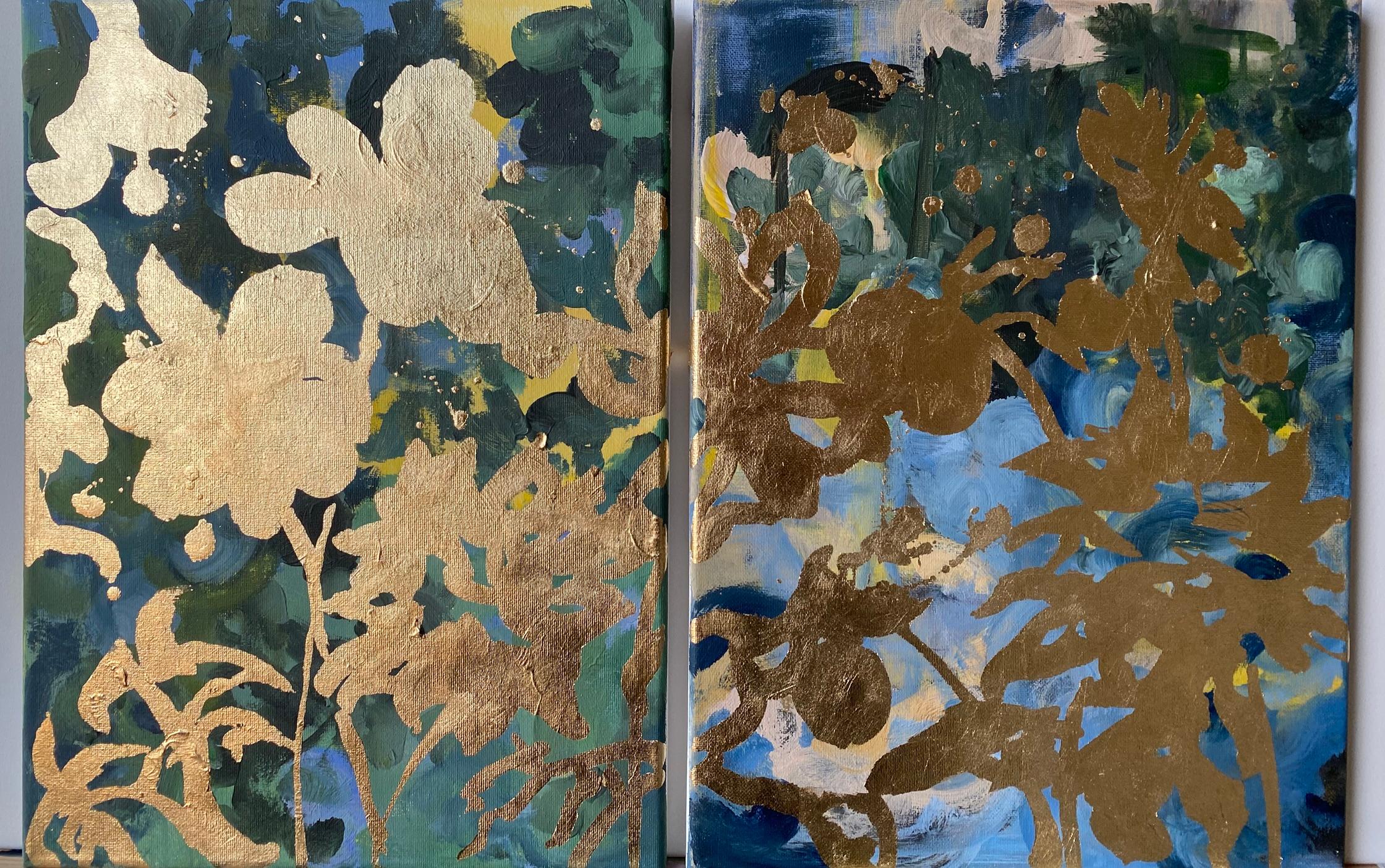 Set originale di 6 Ricordi di paesaggio-Foglia d'oro con olio-Artista britannico premiato in vendita 3