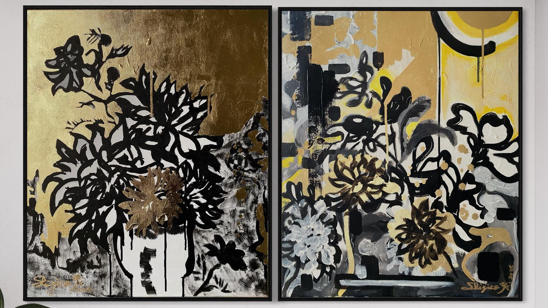 Original Set-Nostalgia-British Awarded-ink gold leaf on canvas-DrawingTimeSeries