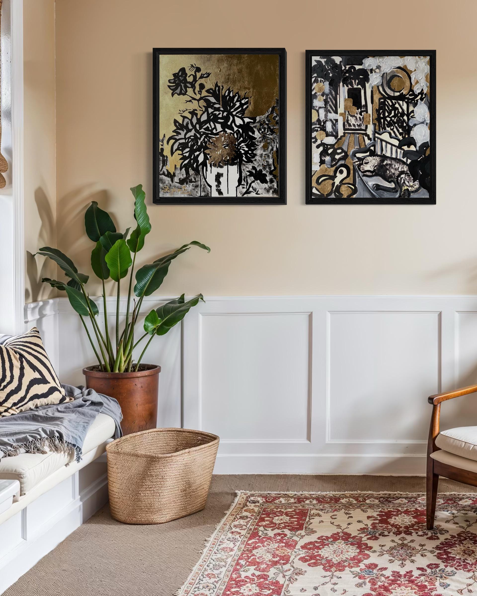 Original Set-Nostalgia-Drawing Time Series-Brit Awarded artist-ink and gold leaf - Painting by Shizico Yi