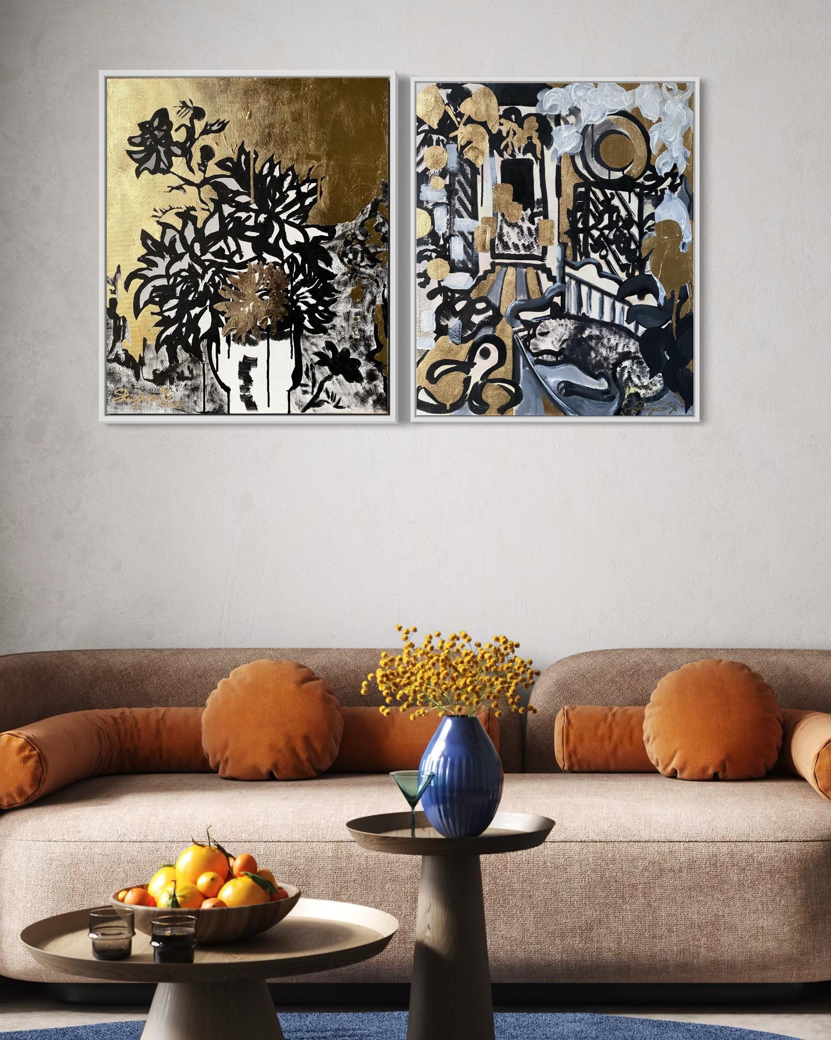 Set originale-Nostalgia-Drawing Time Series-Artista premiato con il Premio Britannico-Inchiostro e foglia d'oro - Painting di Shizico Yi