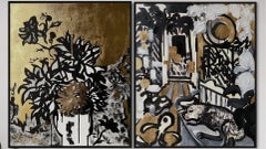 Original Set-Nostalgia-Drawing Time Series-Brit Awarded artist-ink and gold leaf
