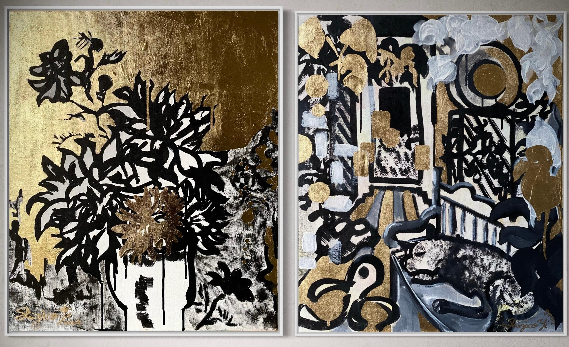 Original Set-Nostalgia-Drawing Time Series-Brit Awarded artist-ink and gold leaf