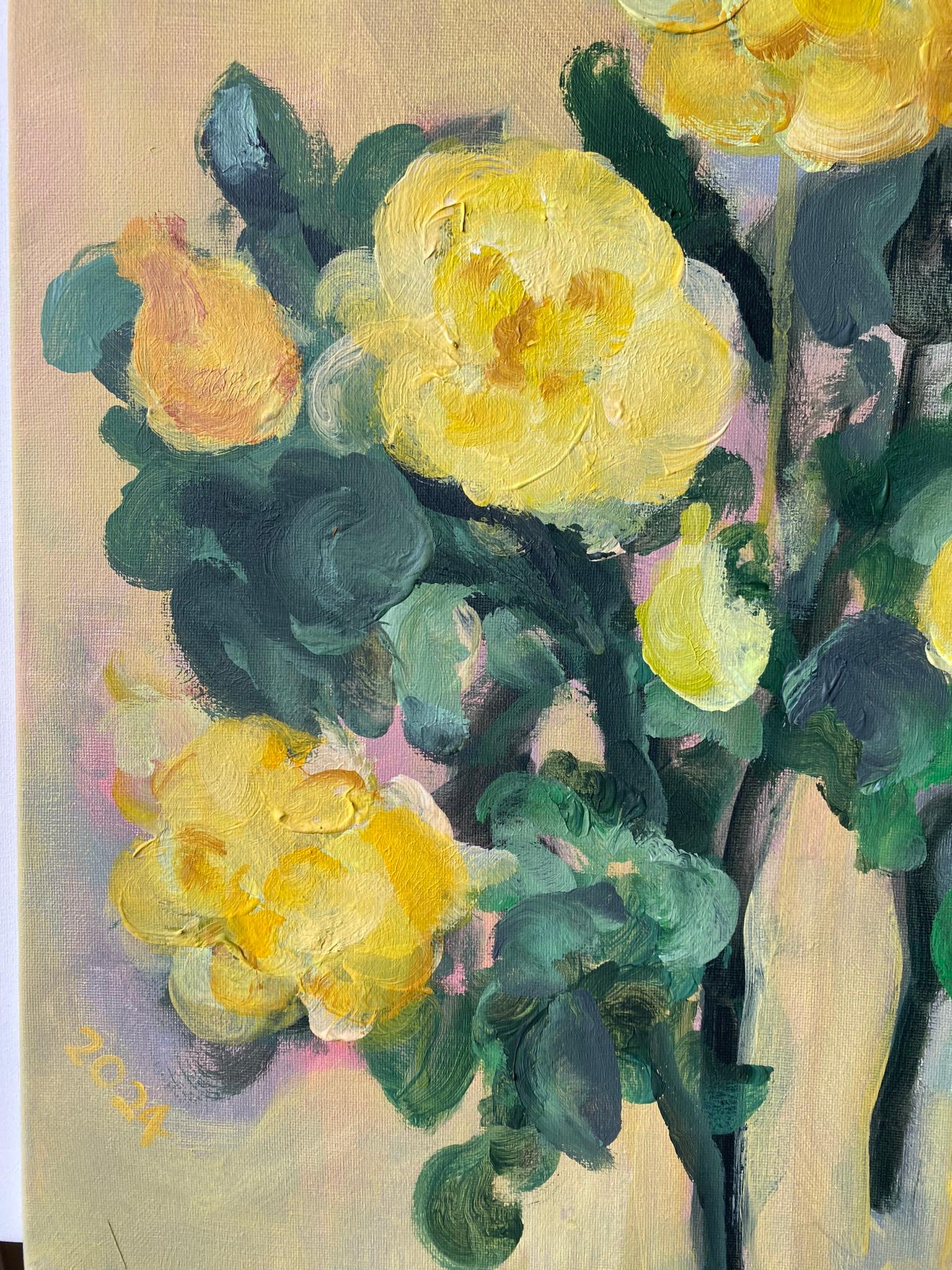 Set originale di 2-La Vie en Rose-Olio-Premio Britannico Artista-Rasariano-Rosa Inglese 13