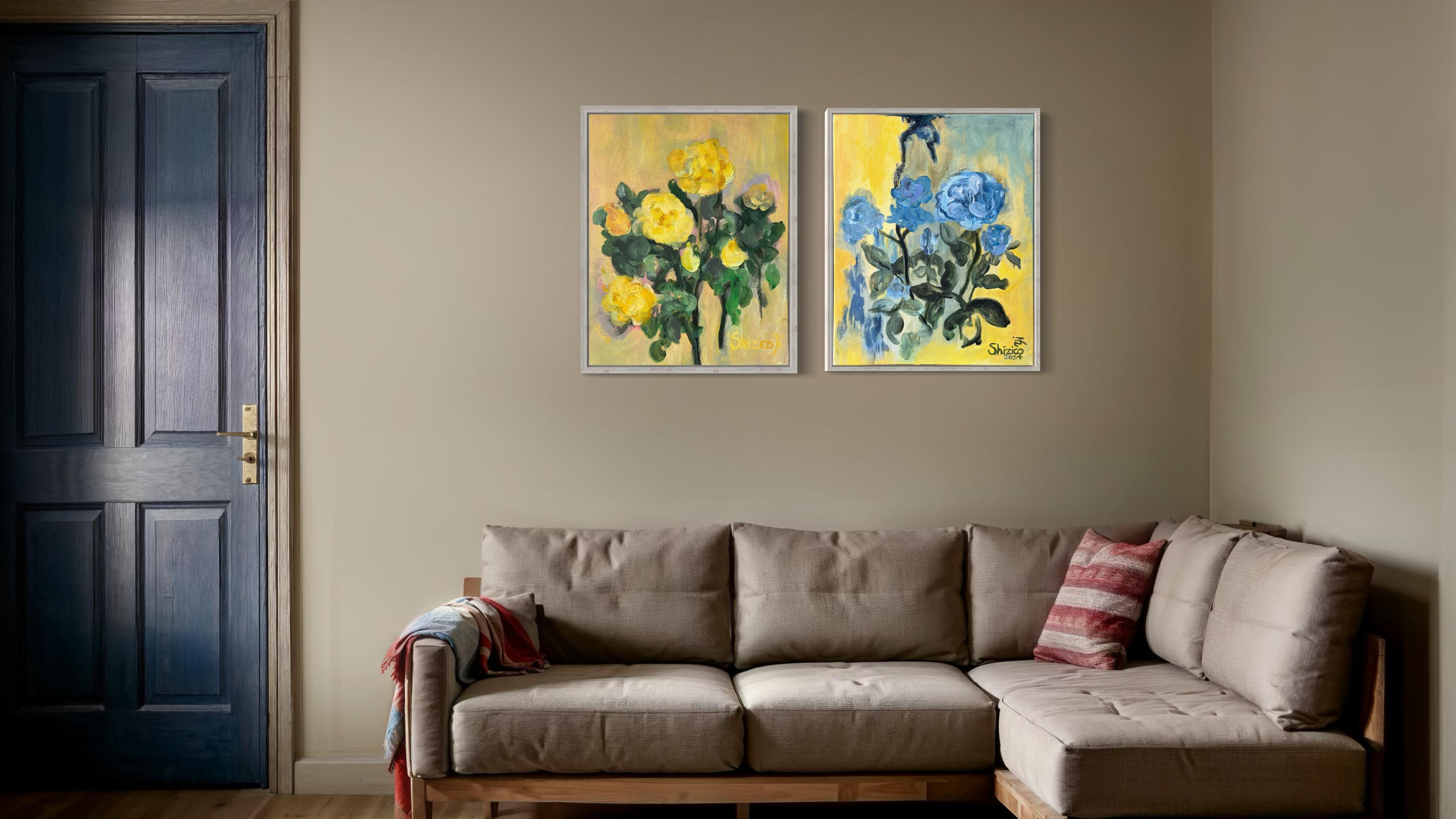 Set originale di 2-La Vie en Rose-Olio-Premio Britannico Artista-Rasariano-Rosa Inglese - Painting di Shizico Yi