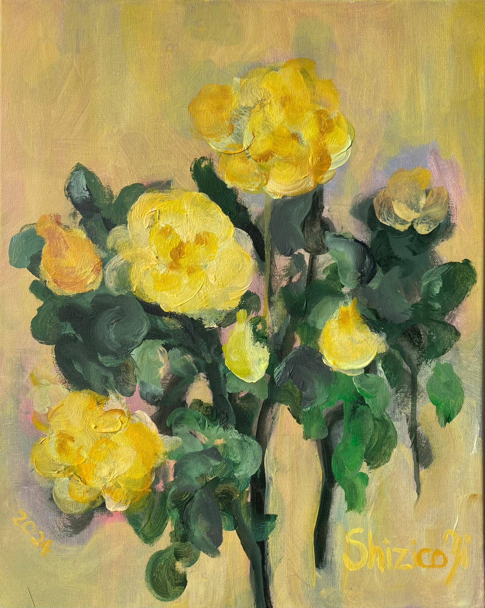 Set originale di 2-La Vie en Rose-Olio-Premio Britannico Artista-Rasariano-Rosa Inglese 15