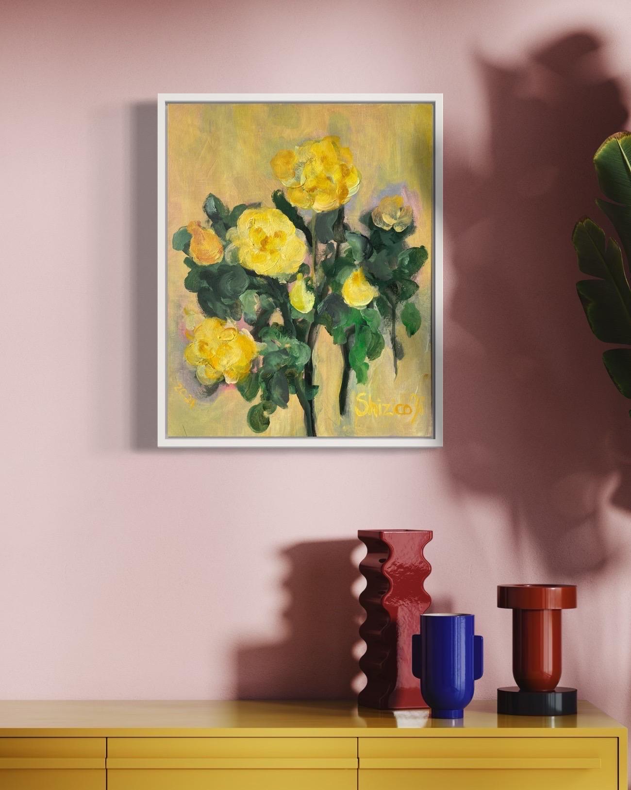 Set originale di 2-La Vie en Rose-Olio-Premio Britannico Artista-Rasariano-Rosa Inglese - Abstract Painting Marrone di Shizico Yi
