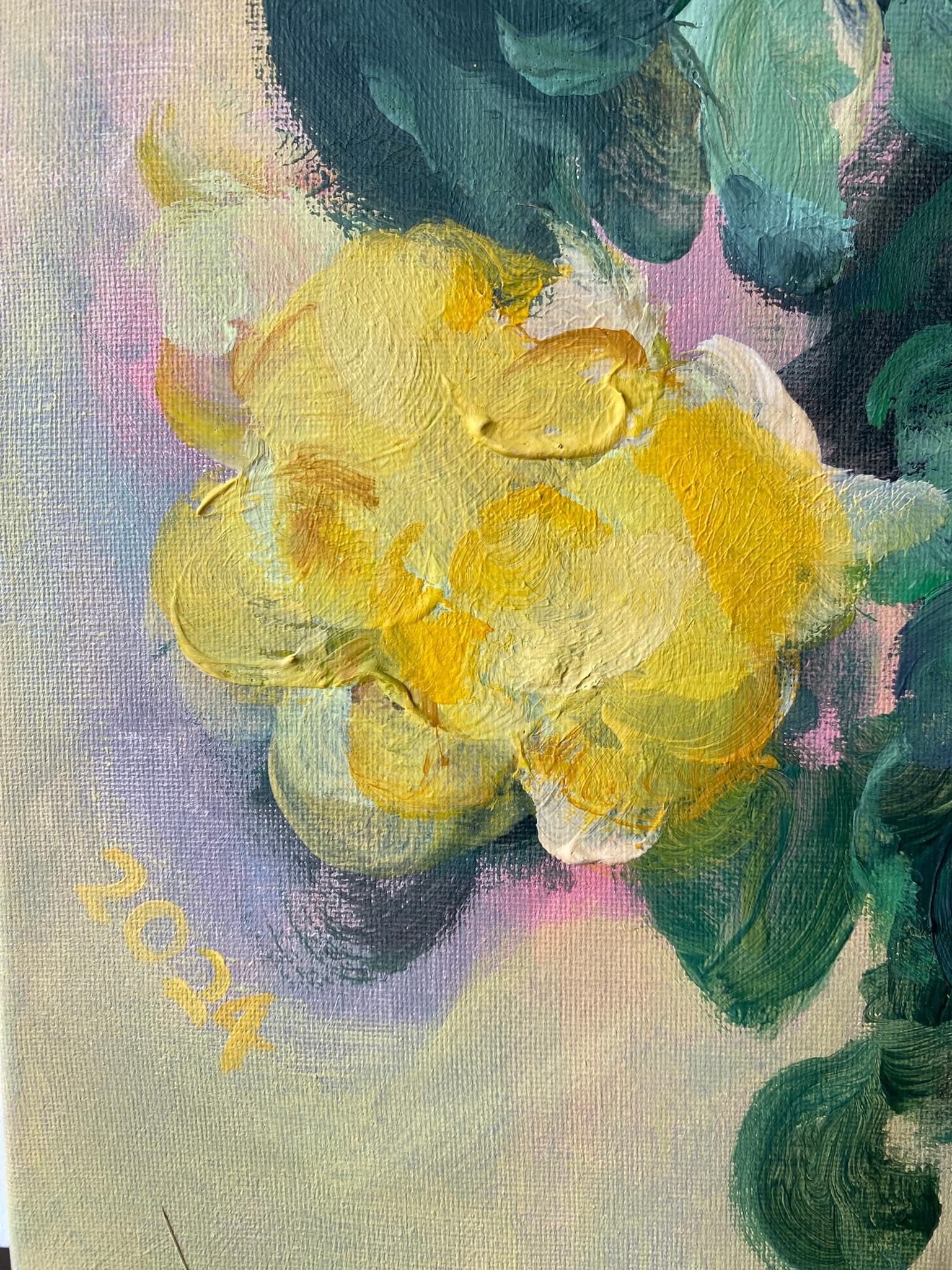 Set originale di 2-La Vie en Rose-Olio-Premio Britannico Artista-Rasariano-Rosa Inglese 3