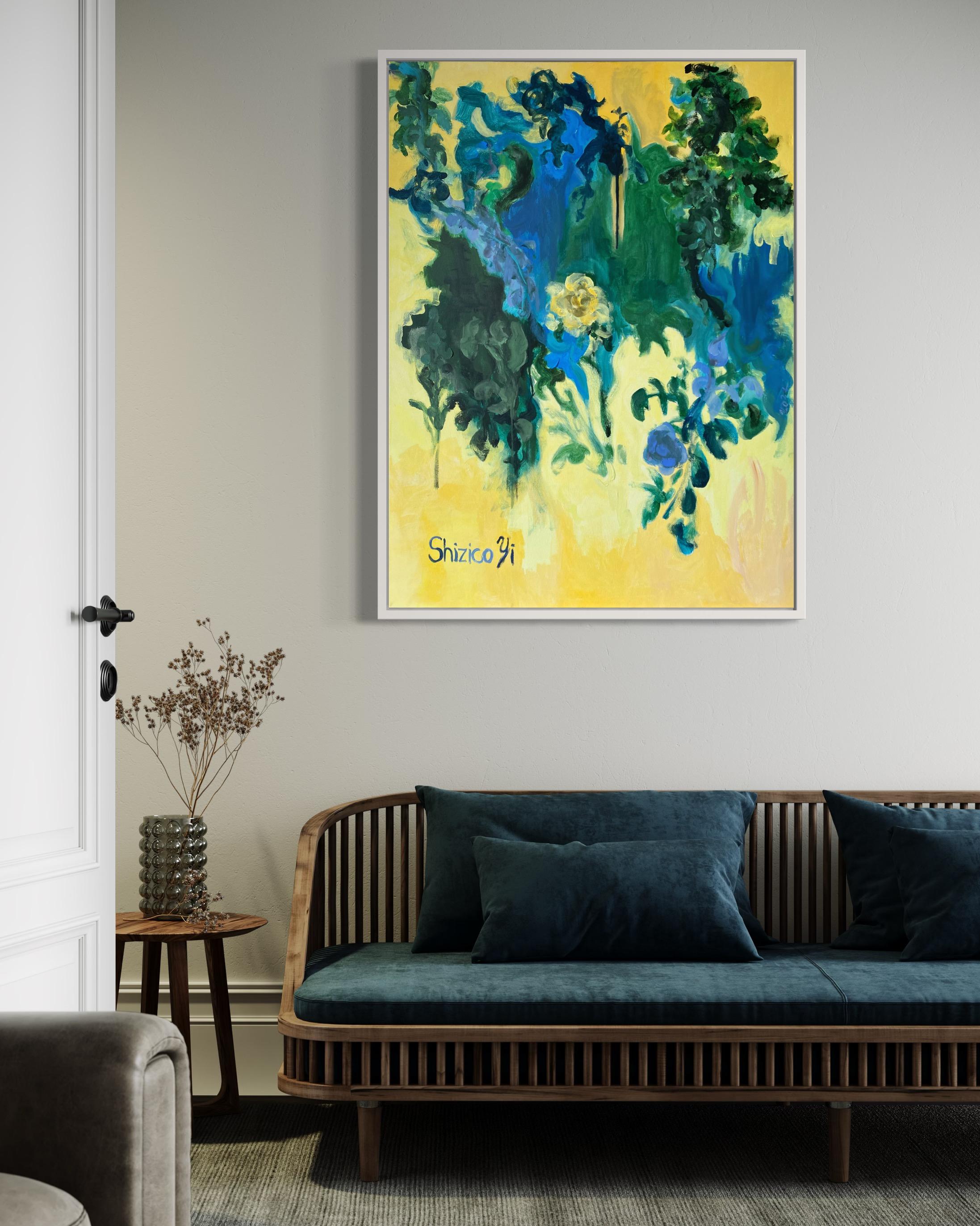 Original 2er-Set-Groß-Sommerblüten-Großbritanniens preisgekrönte Künstler-Ausstellungssammlung (Beige), Abstract Painting, von Shizico Yi