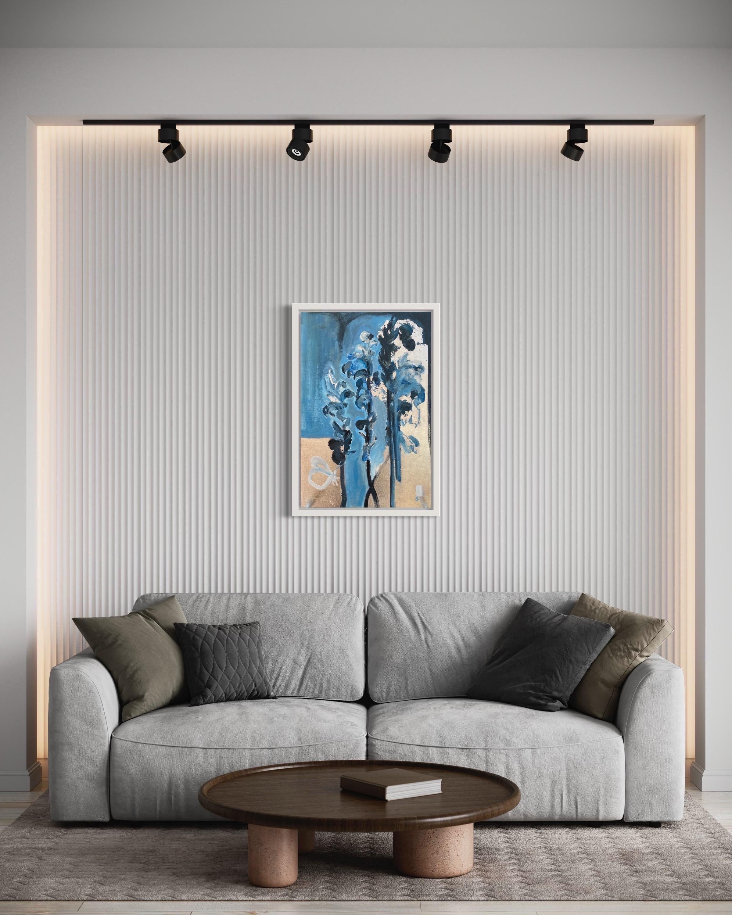 Conjunto original Serie azul primaria-Gato de verano-Mariposa blanca-Artista británico premiado - Painting Expresionismo abstracto de Shizico Yi