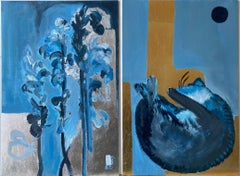 Ensemble original Primary Blue série chat d'été papillon blanc, artiste britannique lauréat du prix