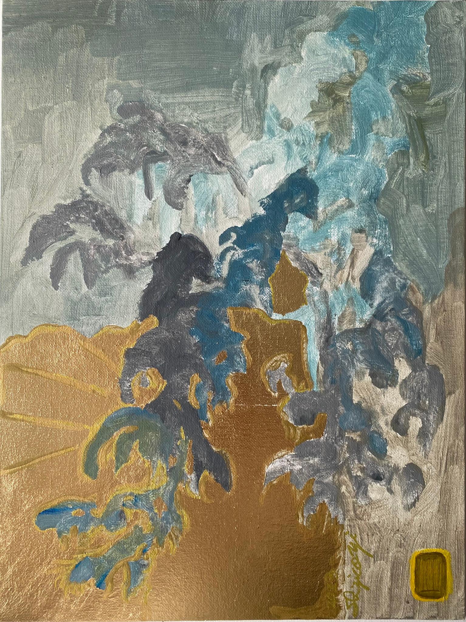 Ensemble originalPrimary Colours Series-Blue I and Red I-UK Awarded Artist-Gold leaf - Painting de Shizico Yi