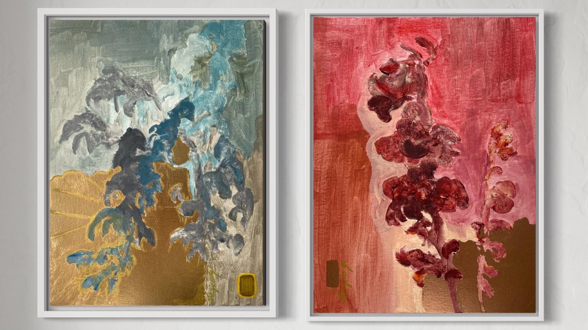 Original Set-Primary Colours Series-Blue I and Red I-UK Awarded Artist-Gold leaf